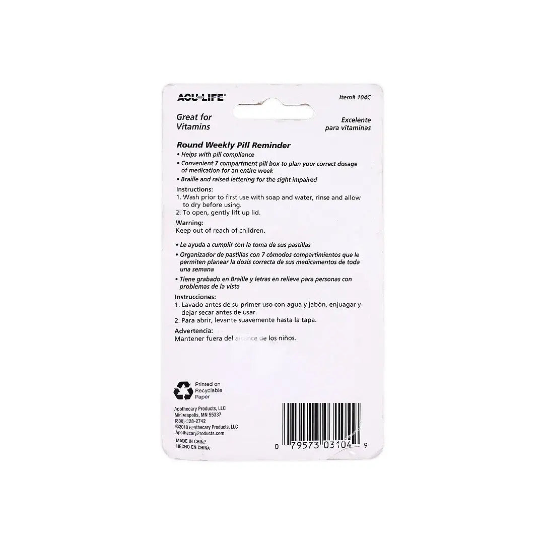 Acu-Life Weekly Round Pill Reminder -104C