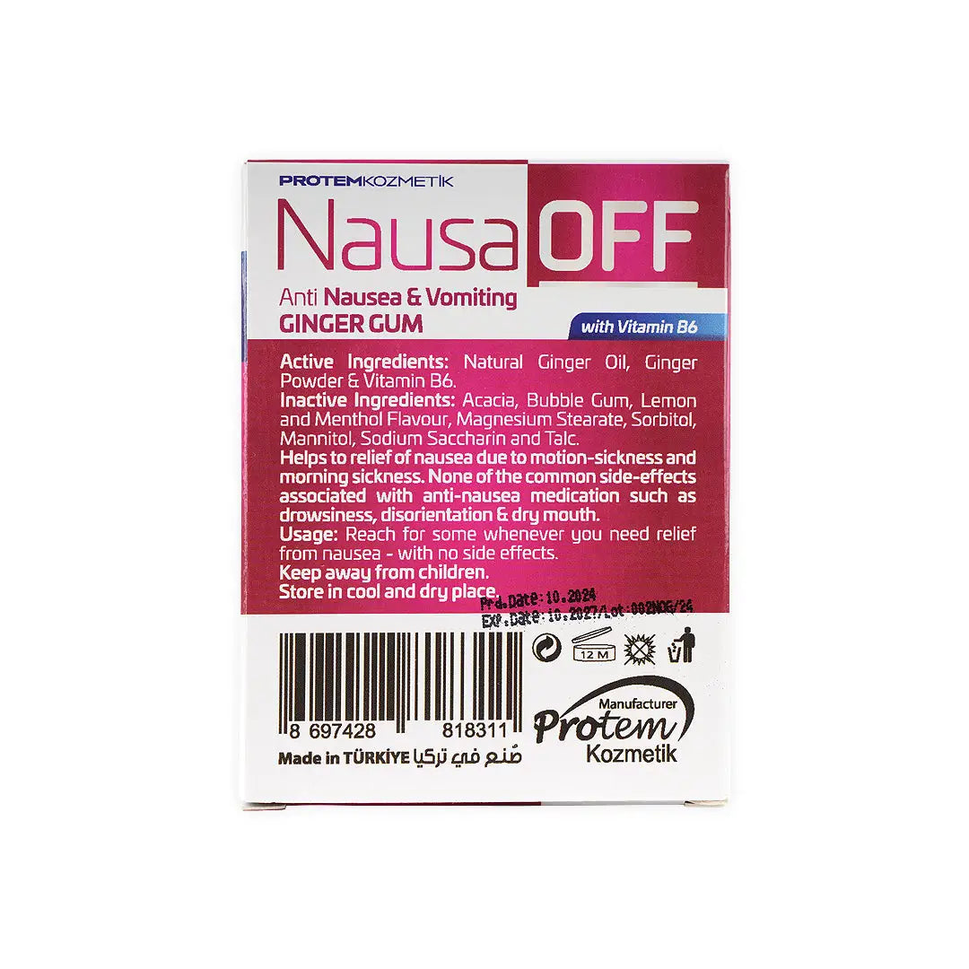PROTEM KOZMETIK NAUSA OFF ANTI NAUSEA_VOMITING 12 GINGER GUM