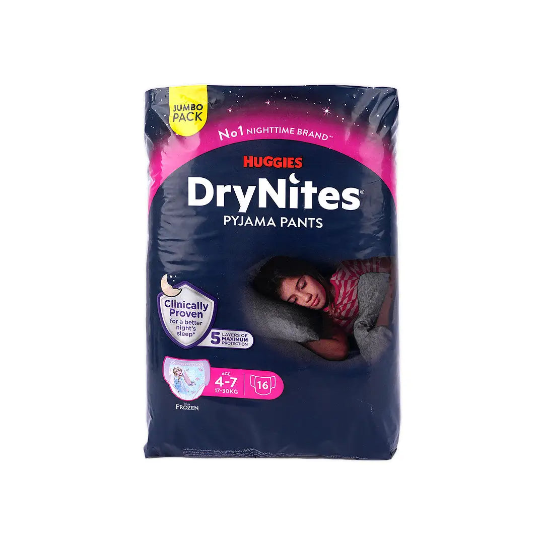 Huggies Drynites Pyjama Pants Girl 4-7 Years (17-30Kg) 16Pcs