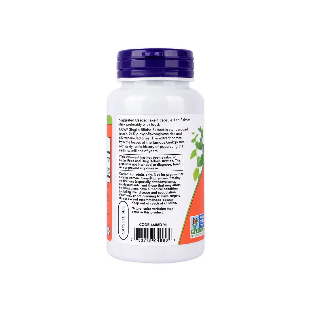 NOW Ginkgo Biloba 60Mg 60 Veg Capsules
