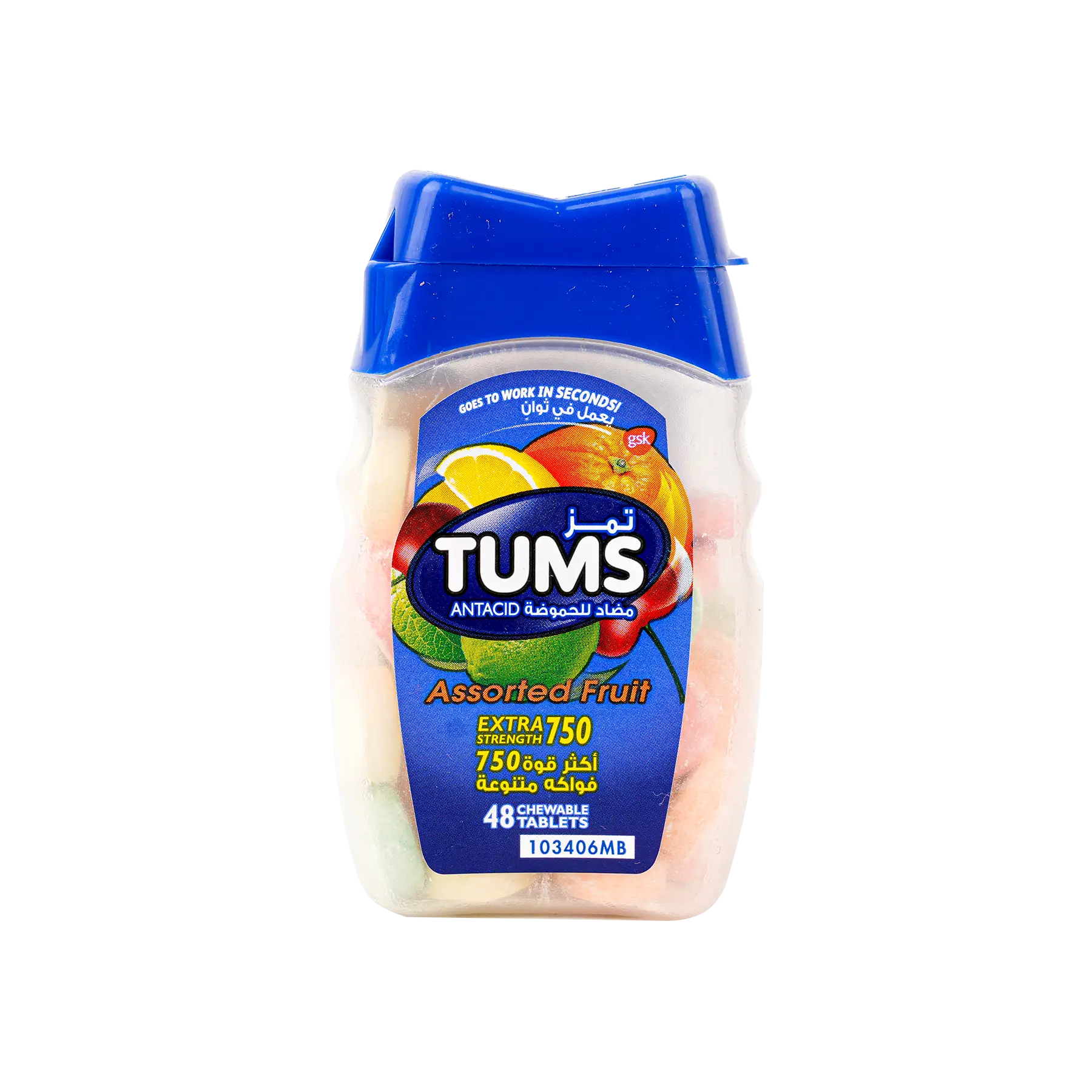 TUMS ANTACID 48 CHEWABLE TABLETS -ASSORTED FRUIT