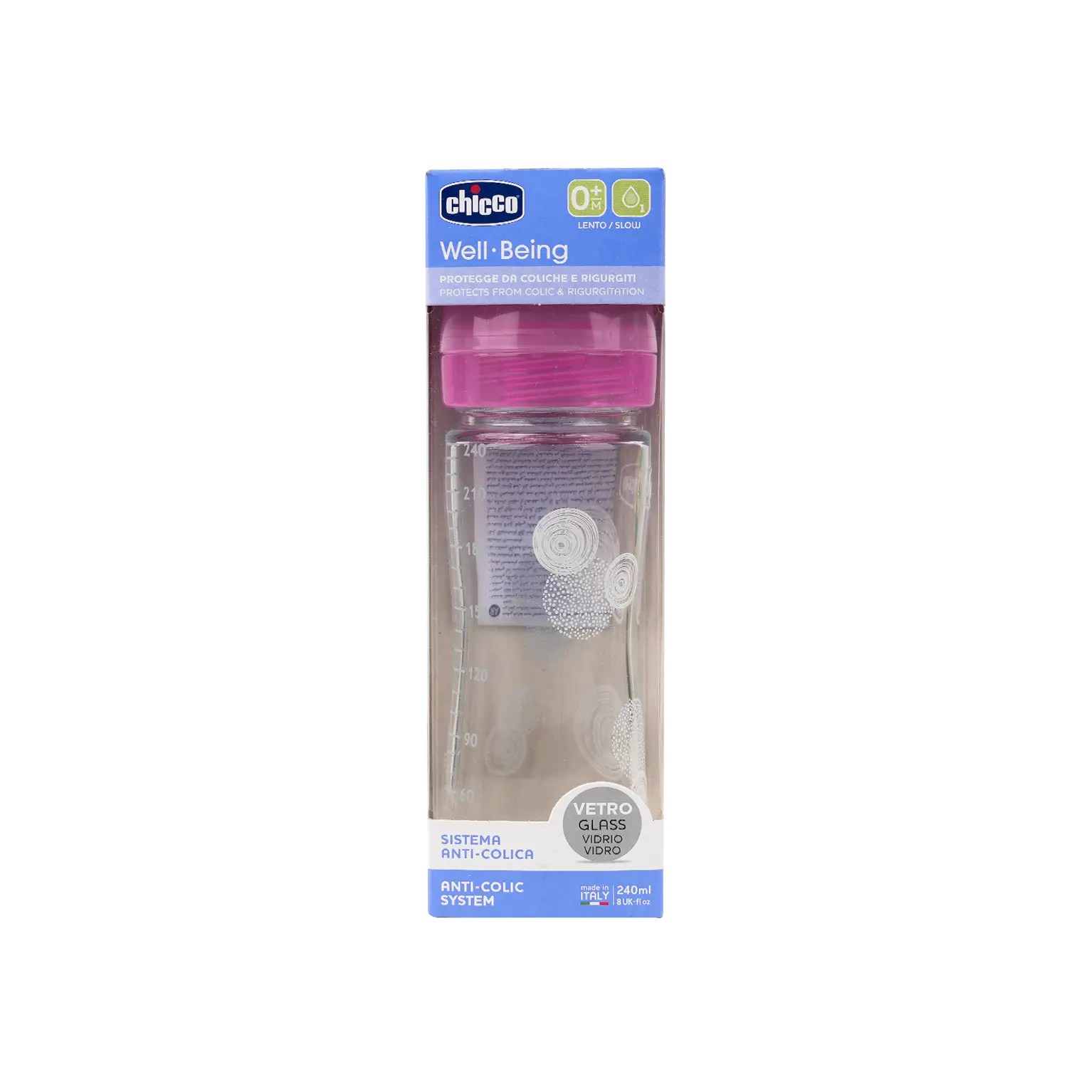Chicco Well-Being Glass Bottle Bink 240ml (0M+)-9935
