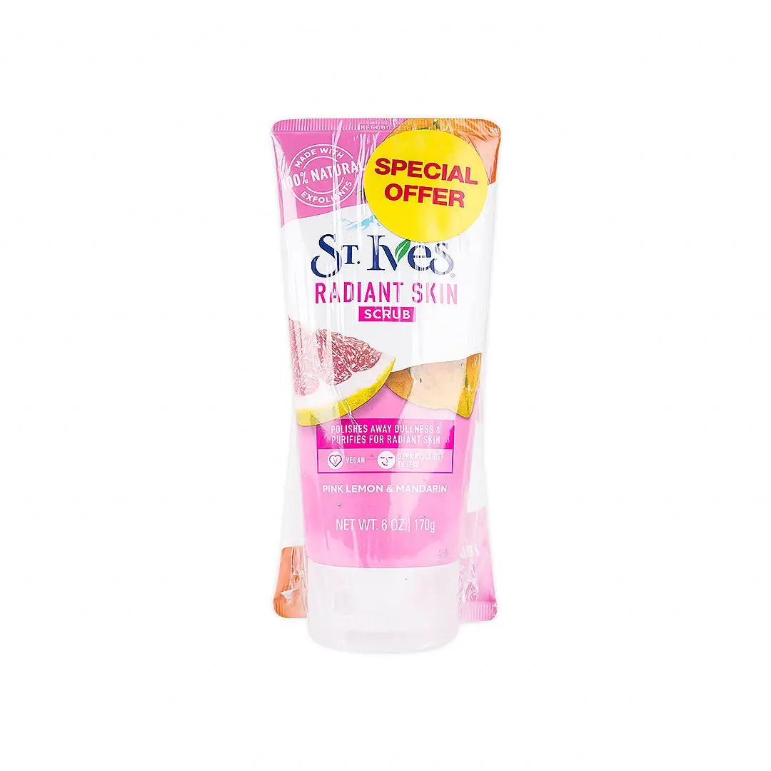 St.Ives Radiant Skin Scrub 170gm-PinkLemon&Mandarin 1+1Offer
