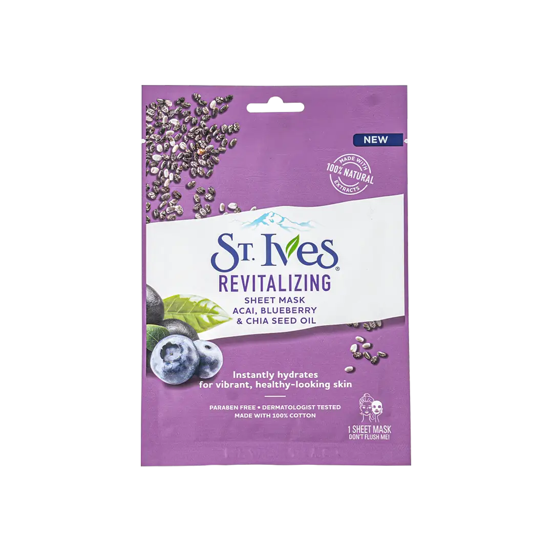 St.Ives Revitalizing 1 Sheet Masks-Acai,Blueberry &ChiaSeed