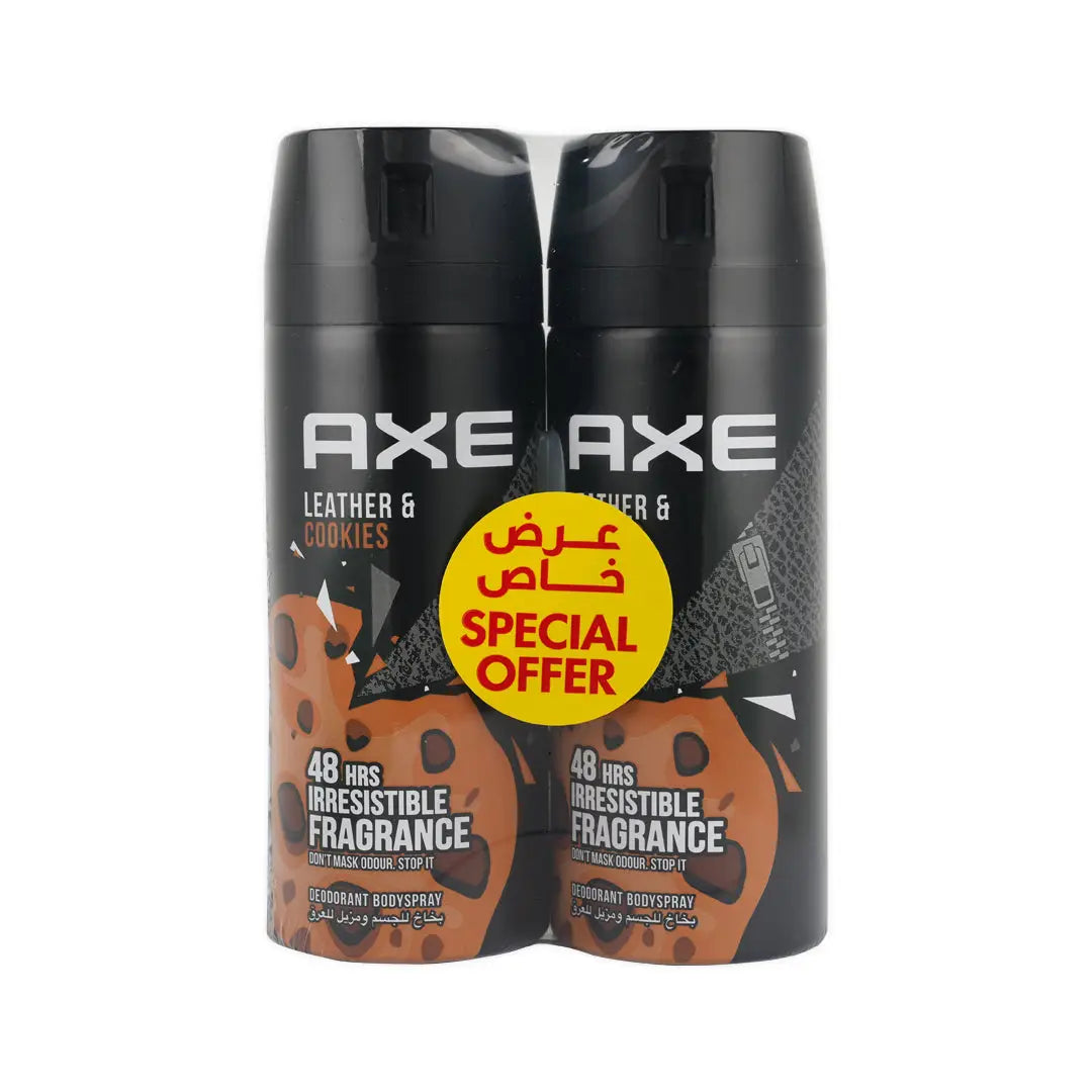 Axe Deodorant Body Spray 48hrs 2x150ml-Leather & Cookies