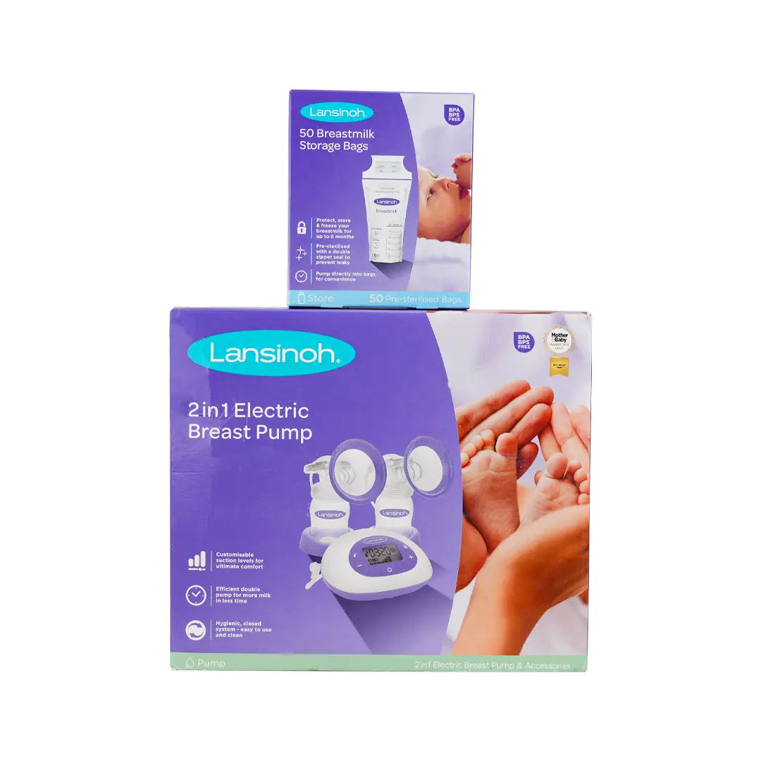 Lansinoh 2 In 1 Electric Breast Pump + Storage Bags Set