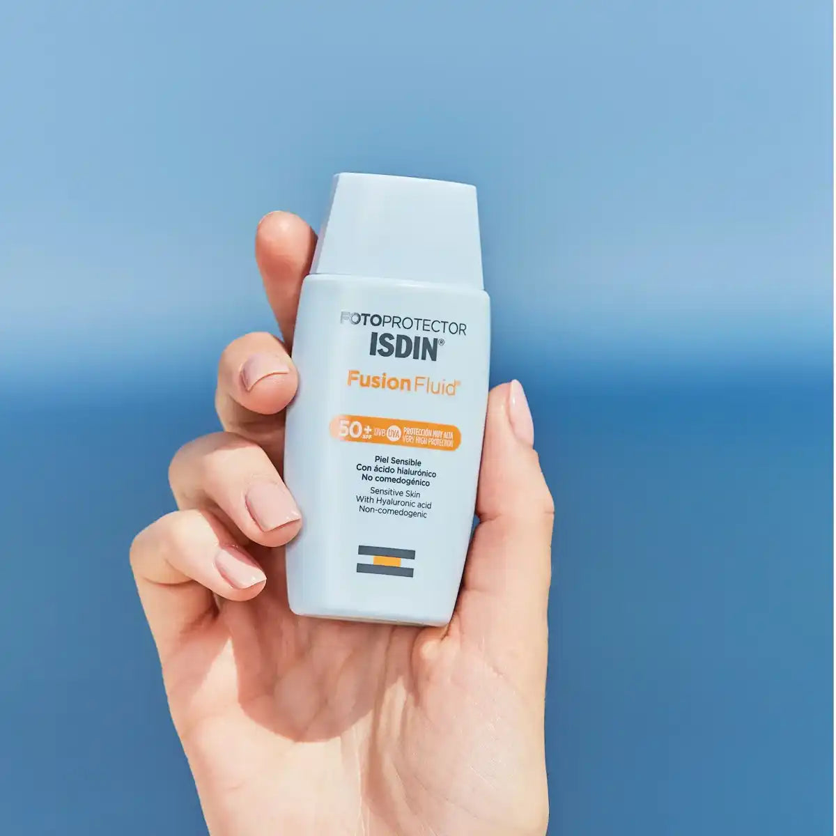 Sunscreen for sensitive skin with hyaluronic acid.
