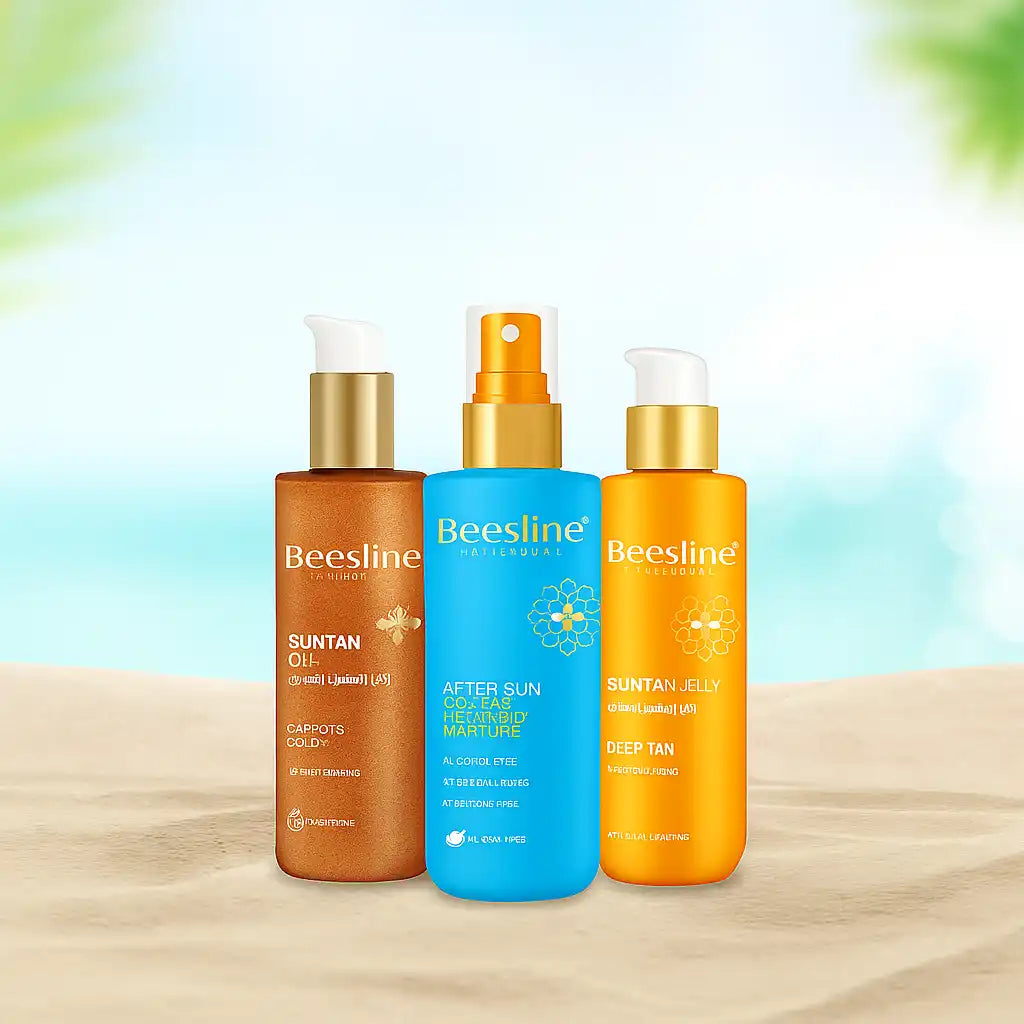 Three bottles of sun care products.