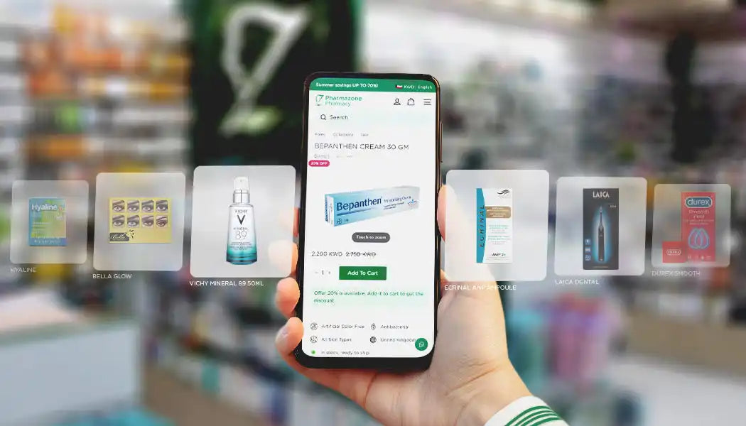 Smartphone displaying an online pharmacy app.