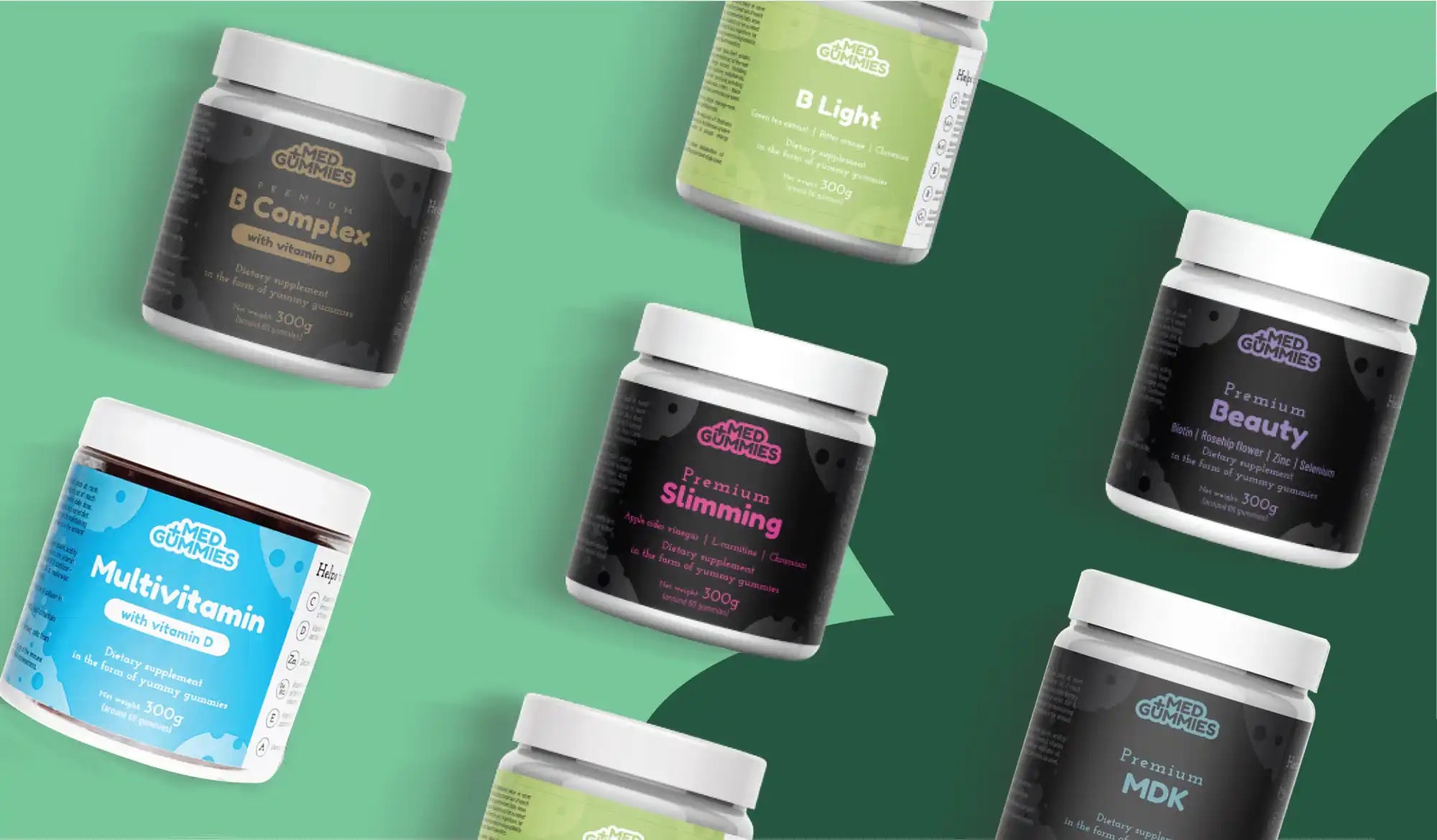 Assorted supplement containers.