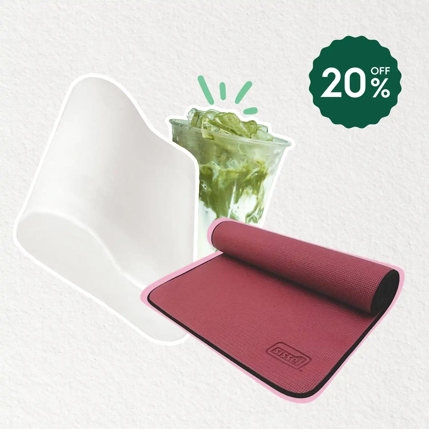A rolled-up, textured, dark pink yoga mat with a light pink border.