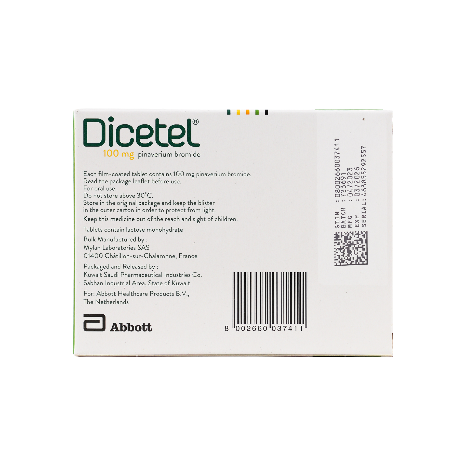 DICETEL 100MG 20 TABLETS