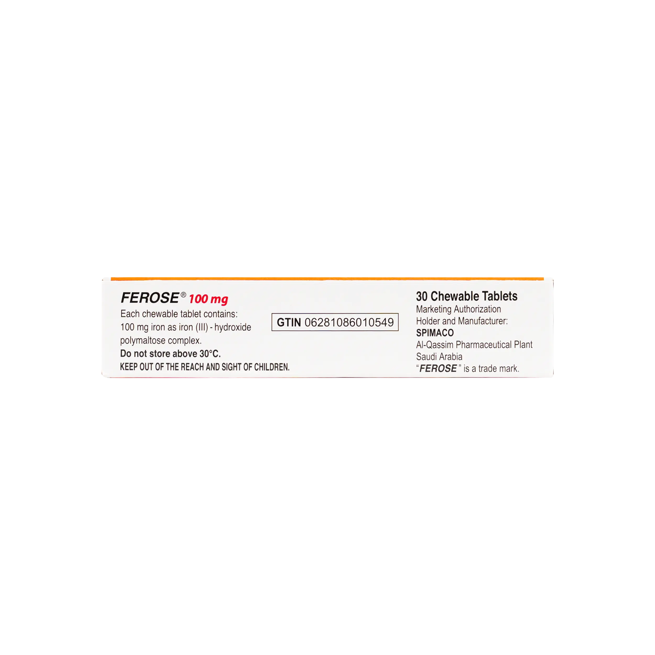 Ferose 100Mg 30 Chewable Tablets