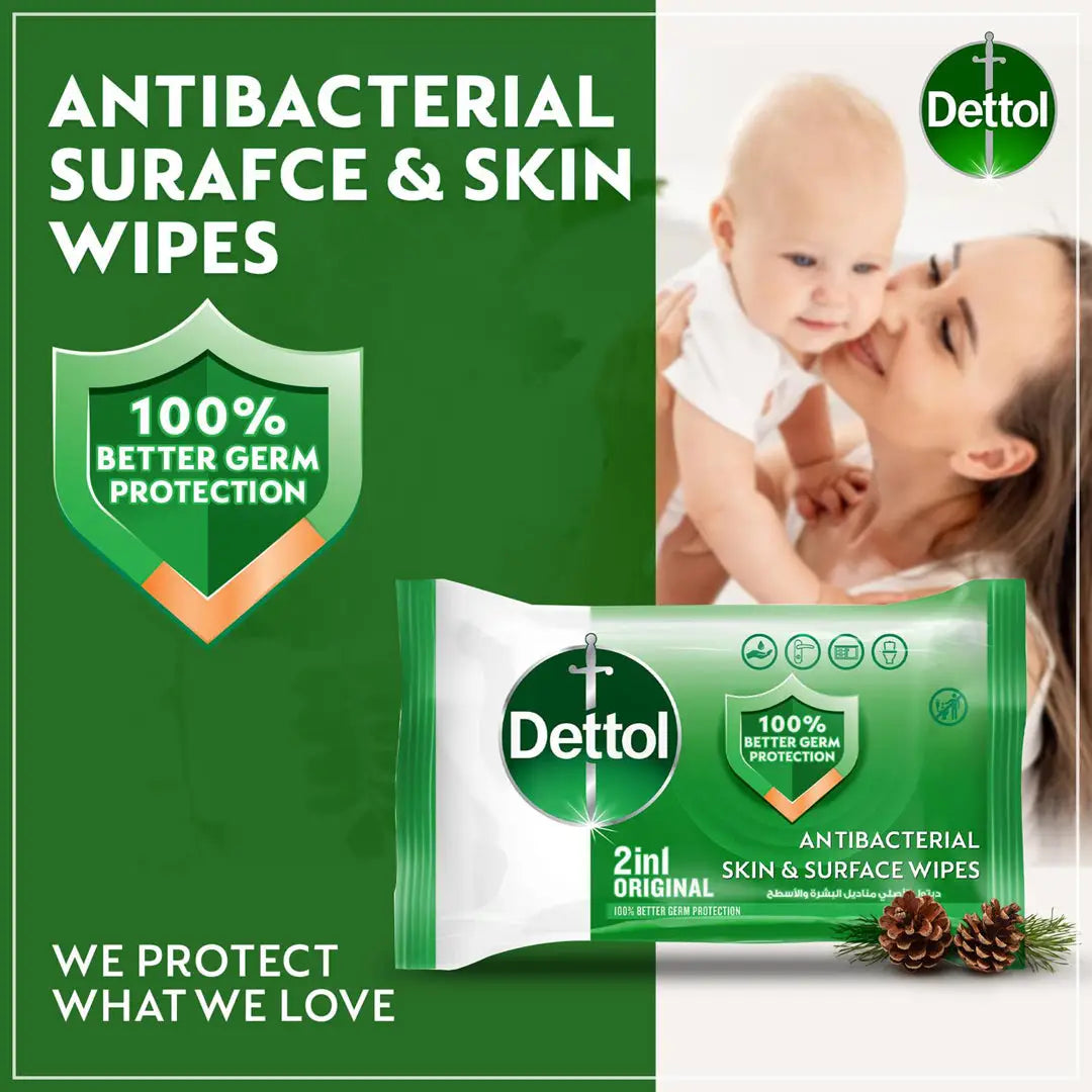 15672-Dettol Anti-Bacterial Wipes 40 Pcs (Original) +3