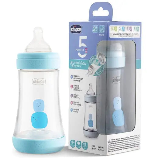 51157-Chicco Perfect 5 Medium Bottle Blue 240ml (2m+) +4