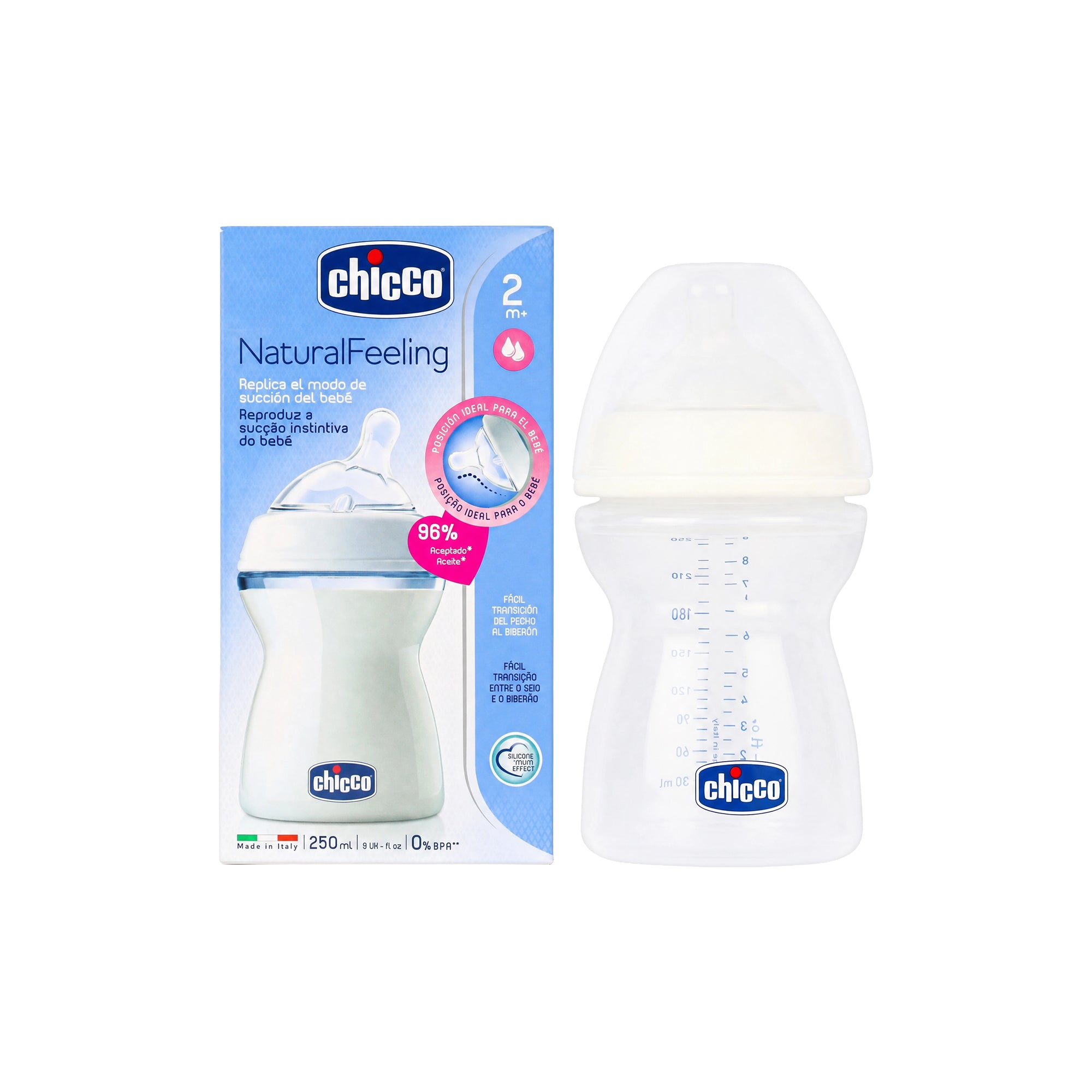 19201-Chicco Natural Feeling (2M+) White Bottle 250ml +2
