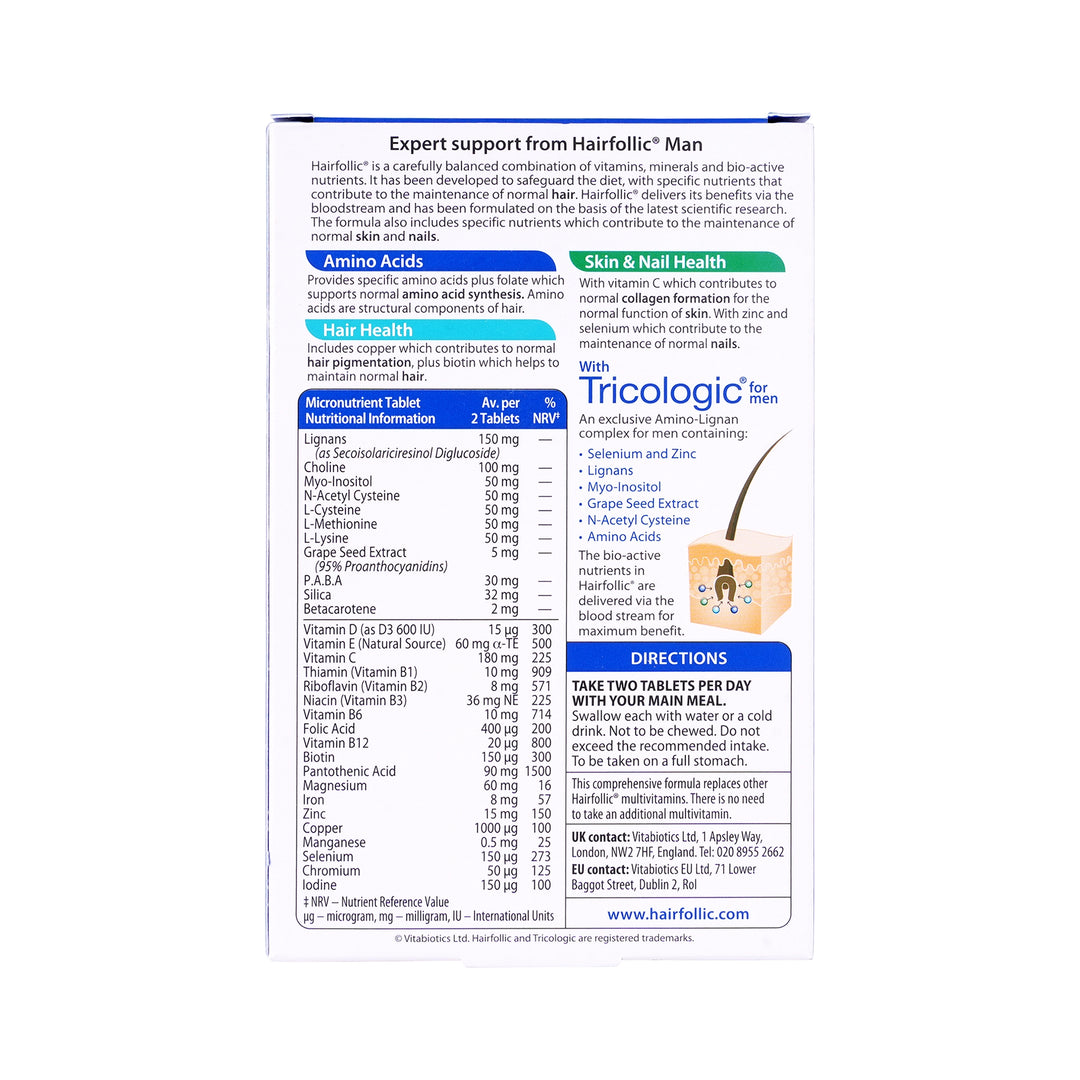 23156-Vitabiotics Wellman Hair Follic Tricologic 60 Tablets +1