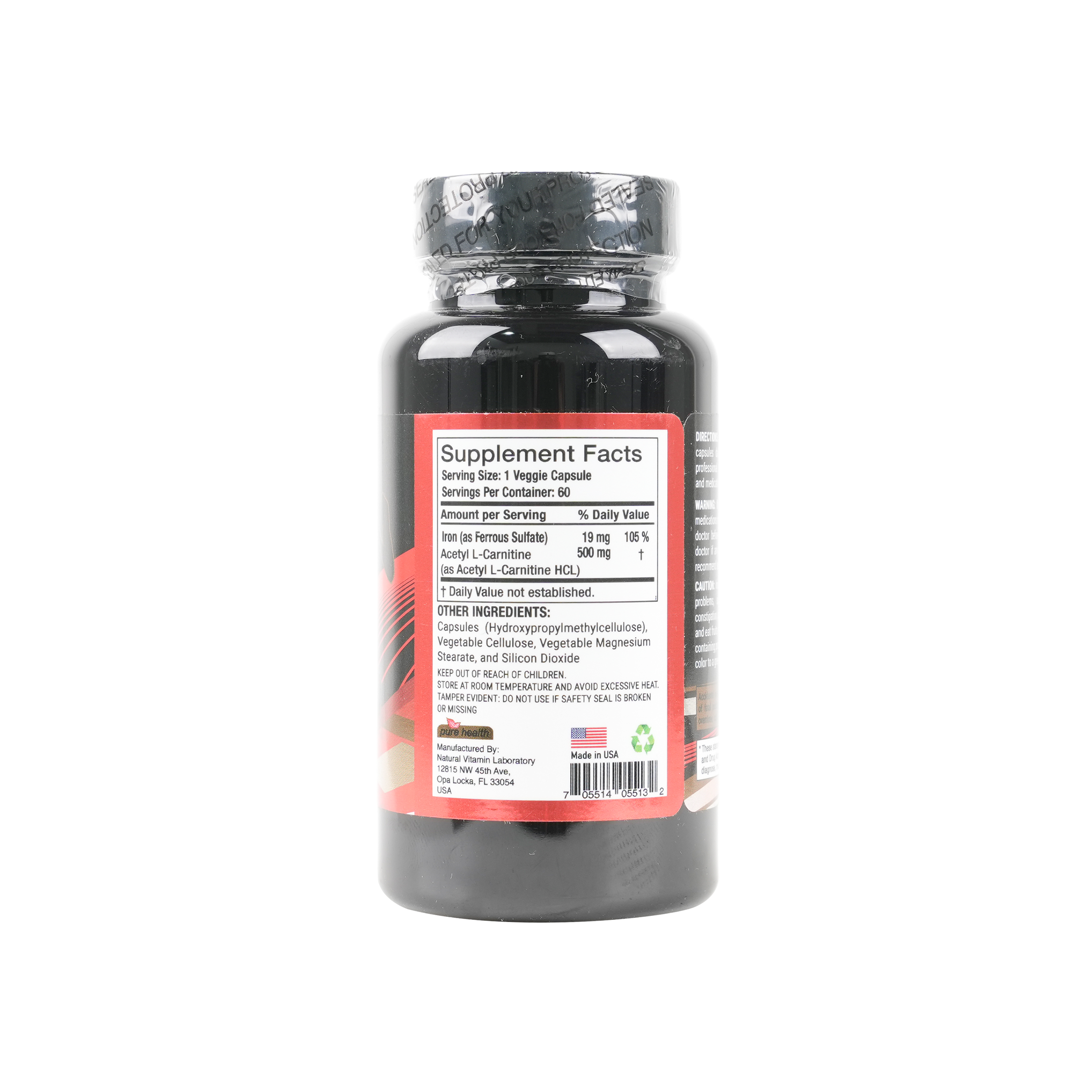 PURE HEALTH ACETYL L-CARNITINE 500MG 60 VEGGIE CAP