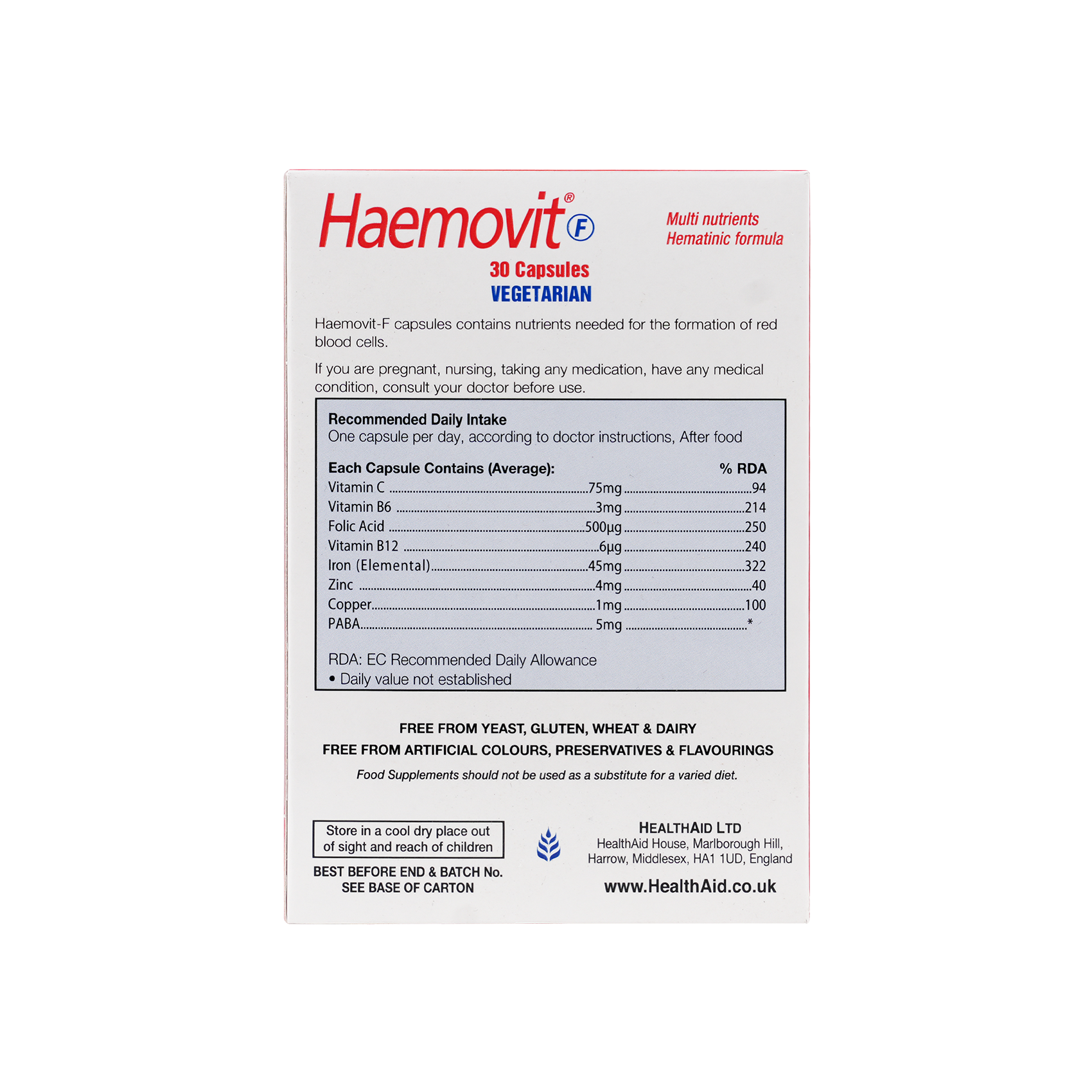 HEALTHAID HAEMOVIT FORT 30 CAP