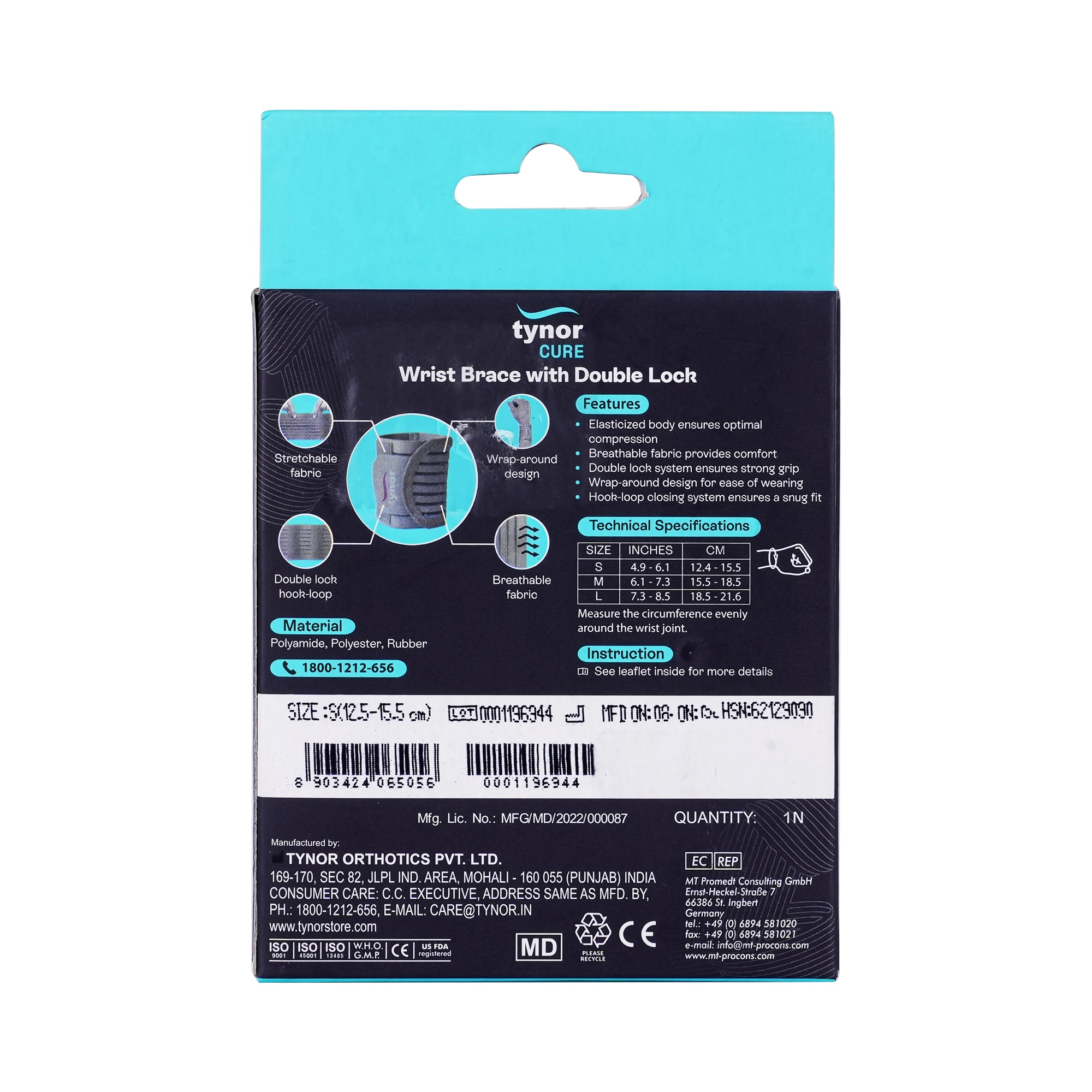 25862-Tynor Wrist Brace with Double Lock-E05 S +1