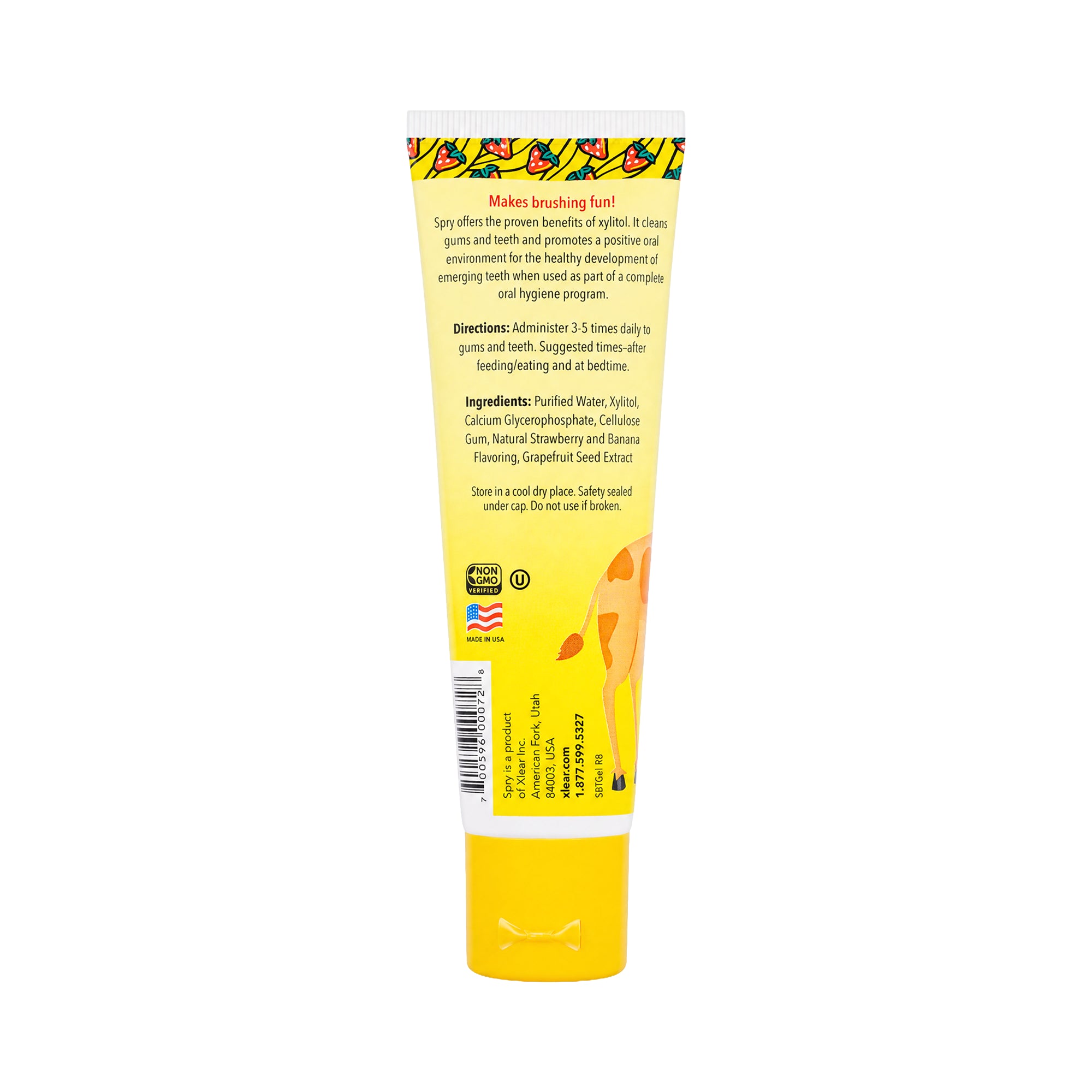 26700-Spry Xylitol Kids 3m+ Gel Toothpaste Strawberry Banana 60ml +2