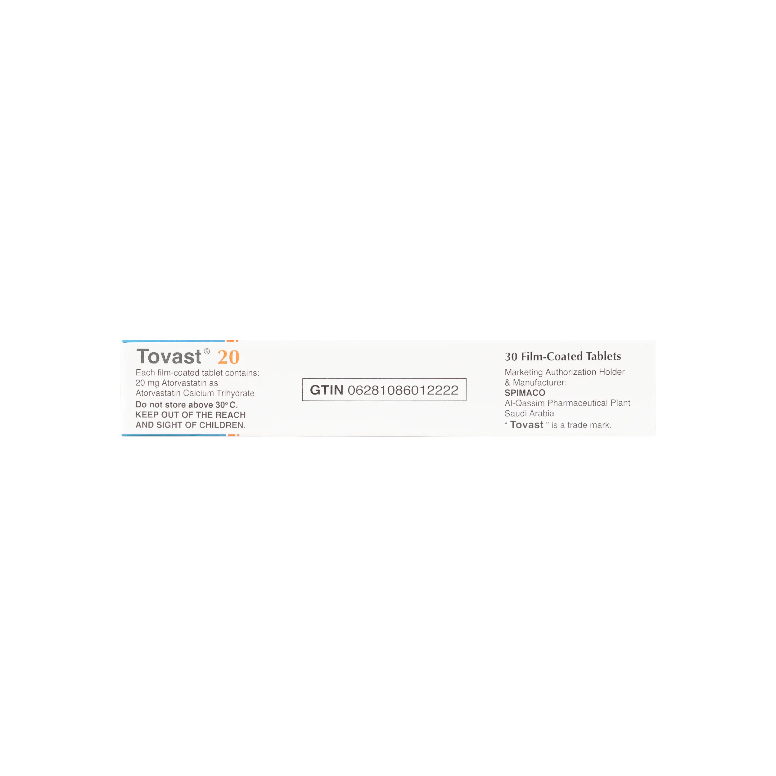 TOVAST 20MG 30 TABLETS