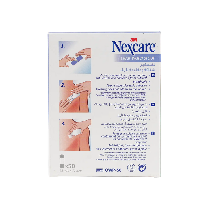 27709-Nexcare Clear Waterproof 25x72mm 50pcs-CWP 50 +3