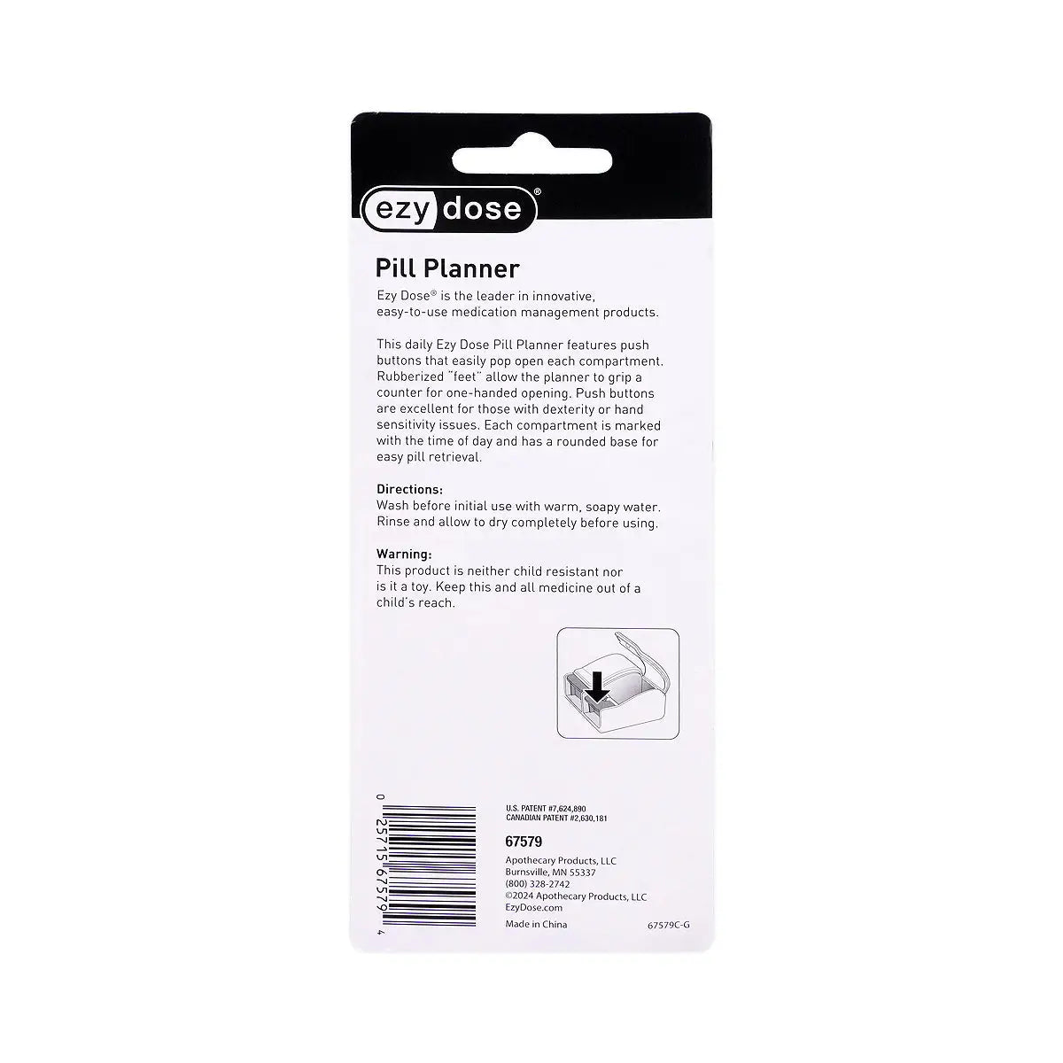 28578-EZY PILL REMINDER AM/PM PUSH BUTTON 67579 +3