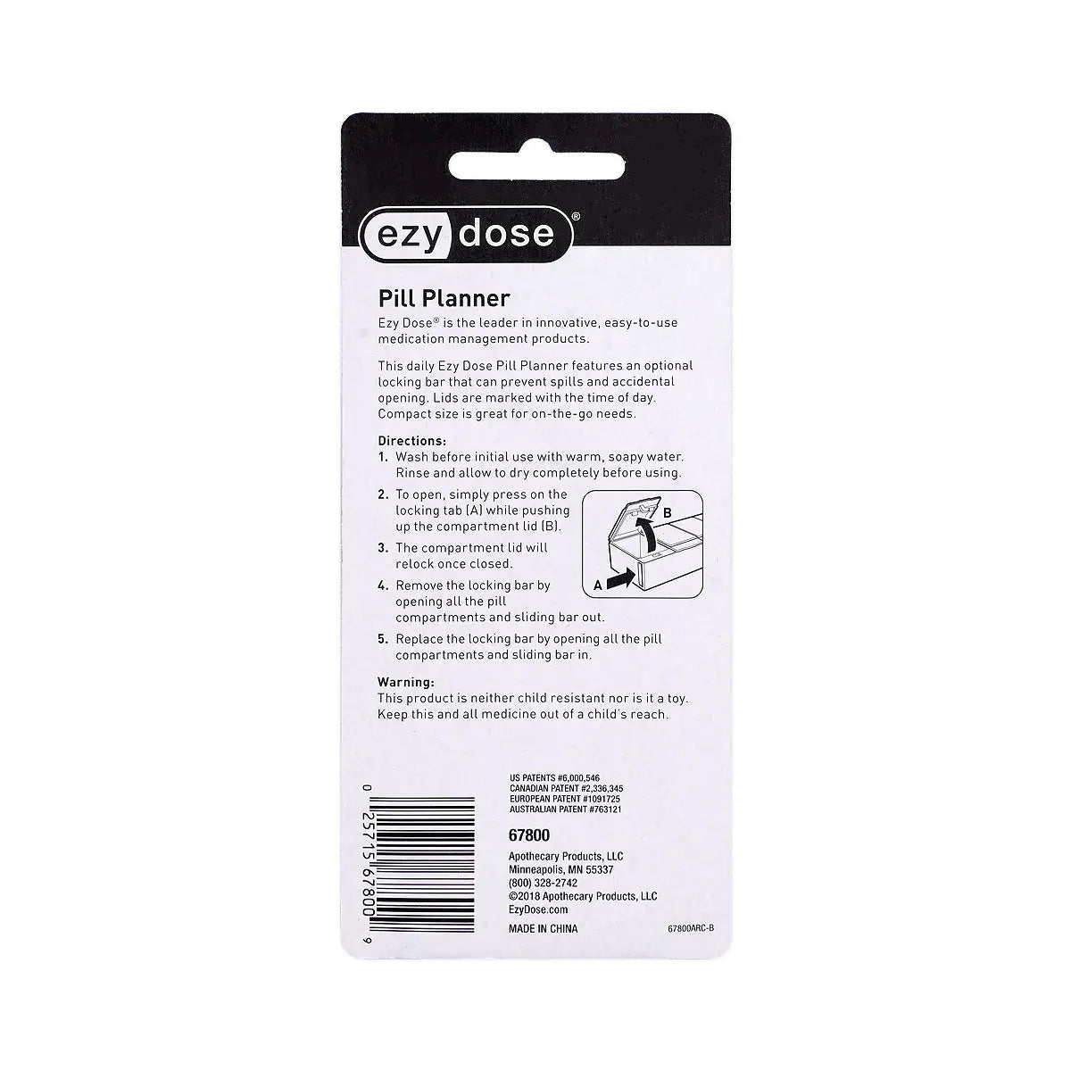 3-Ezy Dose Daily Pill Planner 4xDay with lock-67800 +2