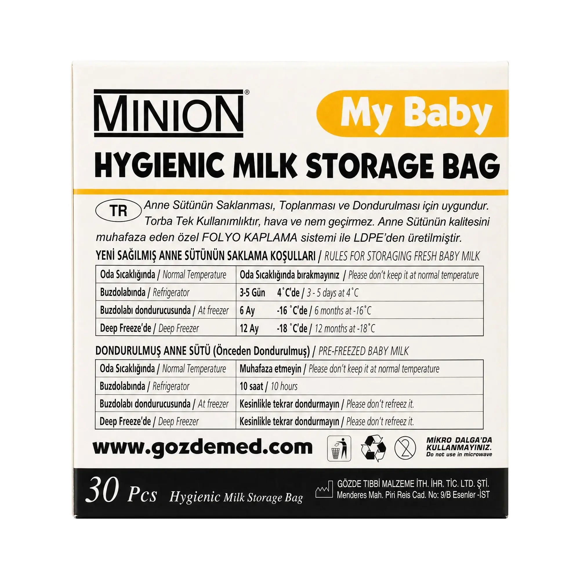 Minion My Baby Hygienic Milk Storage Bags 30pcs