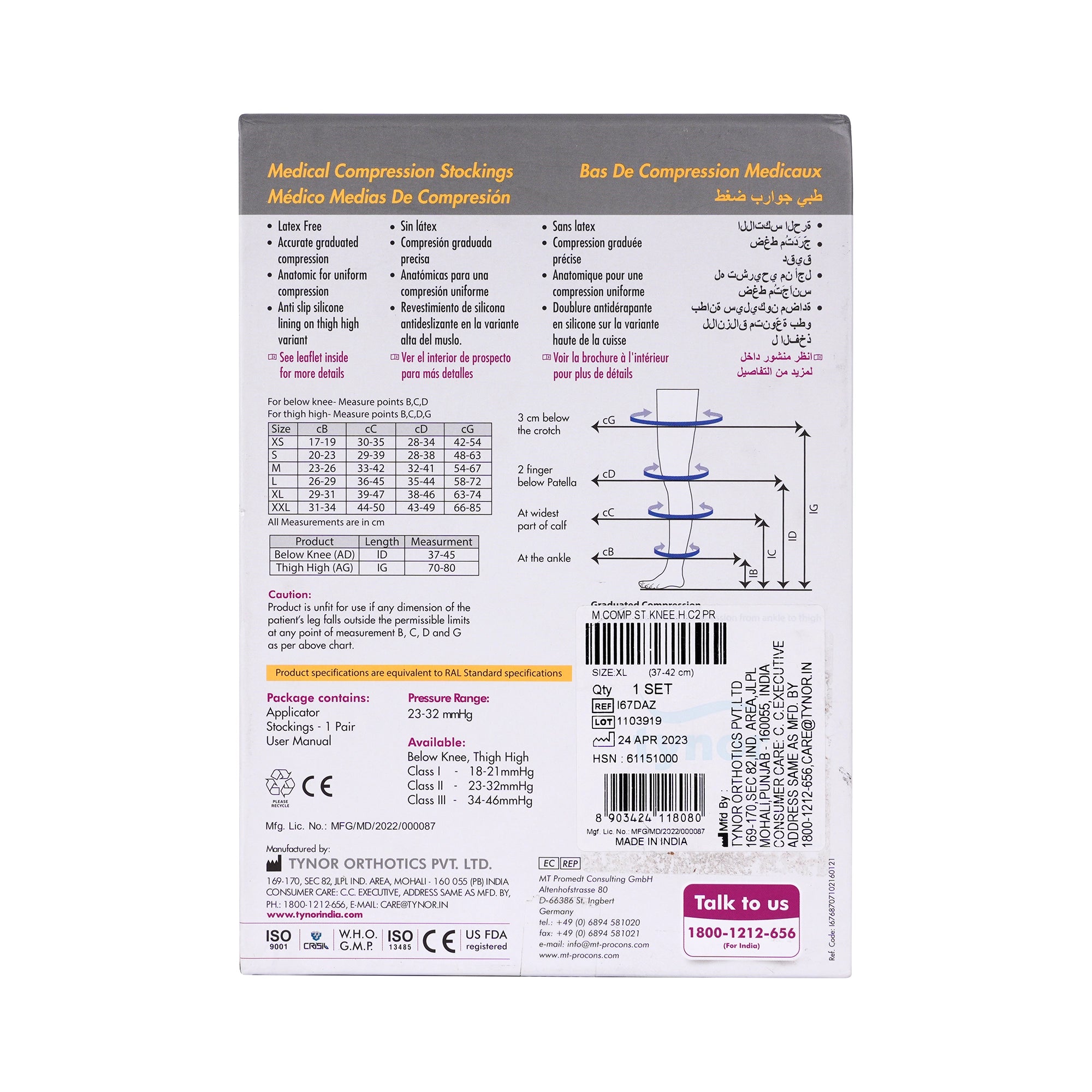 32548-Tynor Leg Stocking Medical Knee High C2-I67 XL +1