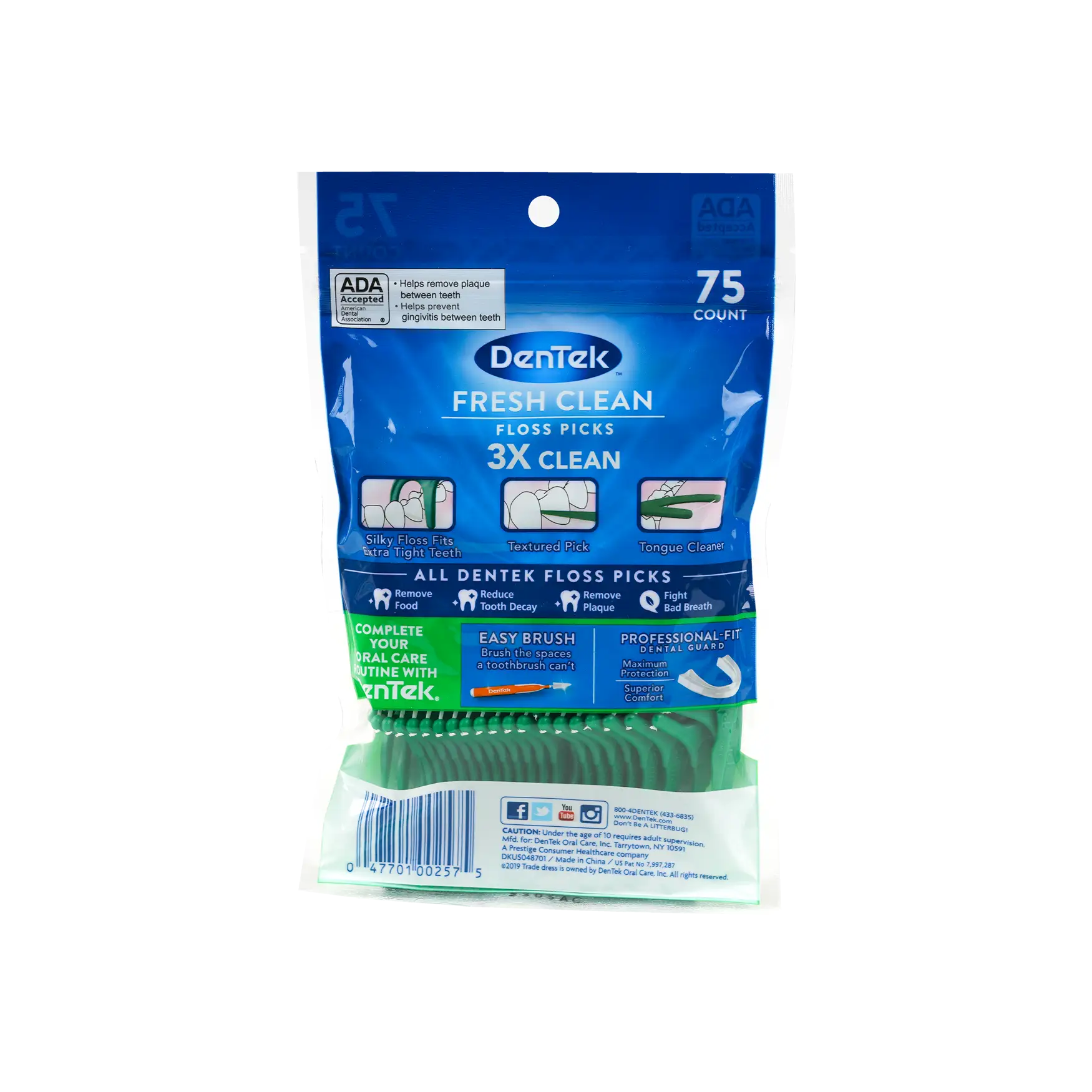 Dentek Fresh Clean Interdental Floss Pick 75pcs