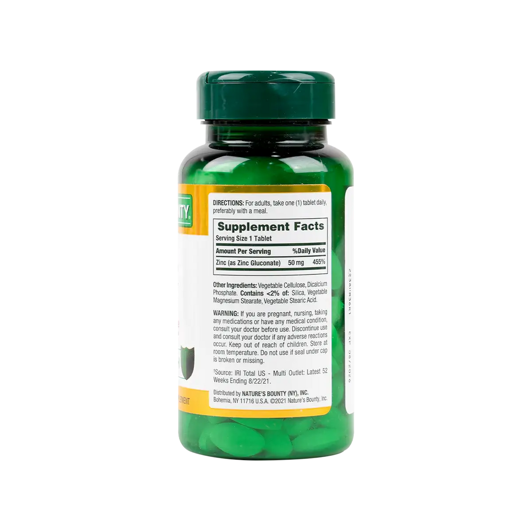 37186-NATURES BOUNTY ZINC 50MG 100 CAPLETS +1