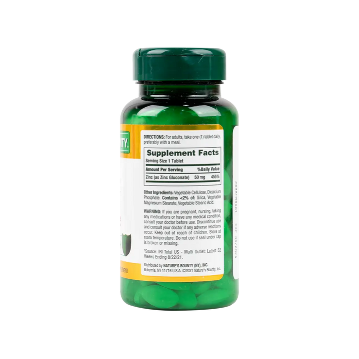 37186-NATURES BOUNTY ZINC 50MG 100 CAPLETS +1