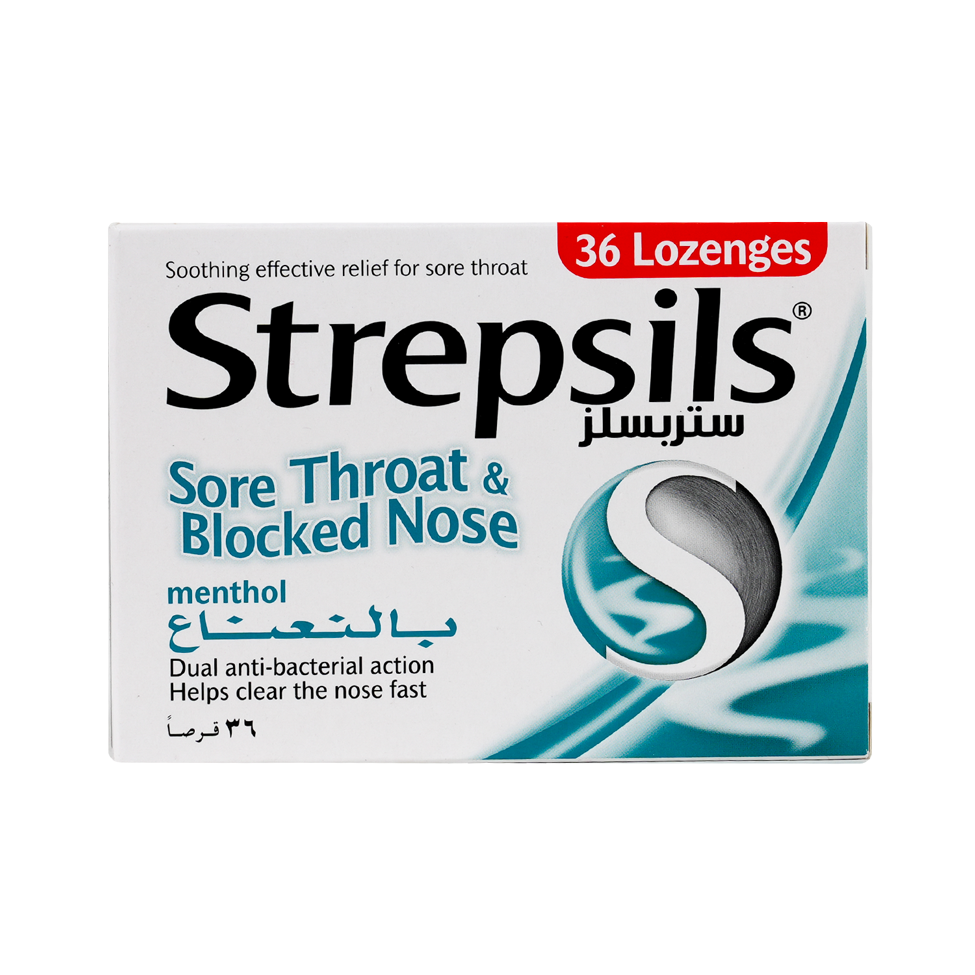 STREPSILS SORE THROAT & BLOCKED NOSE MENTHOL 36 LOZ