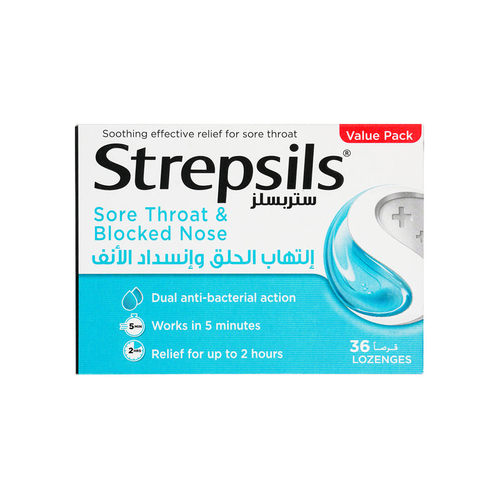 37882-Strepsils Sore Throat &amp; Blocked Nose Menthol 36 Lozenges +1