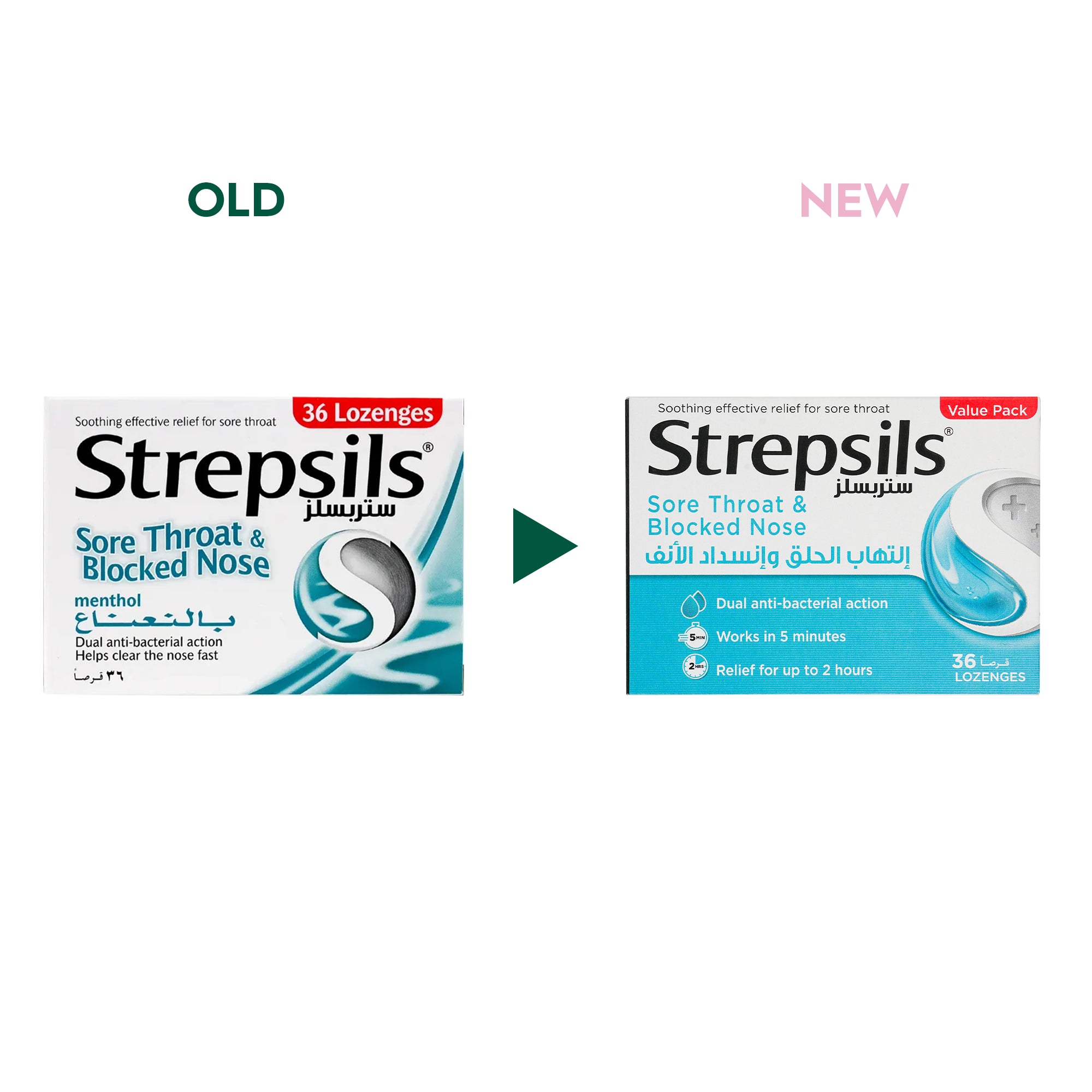 37882-Strepsils Sore Throat & Blocked Nose Menthol 36 Lozenges