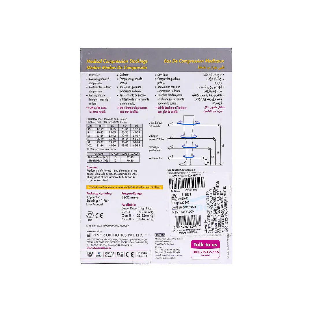 Tynor Leg Stocking Medical Thigh High C2-I70 XL +5