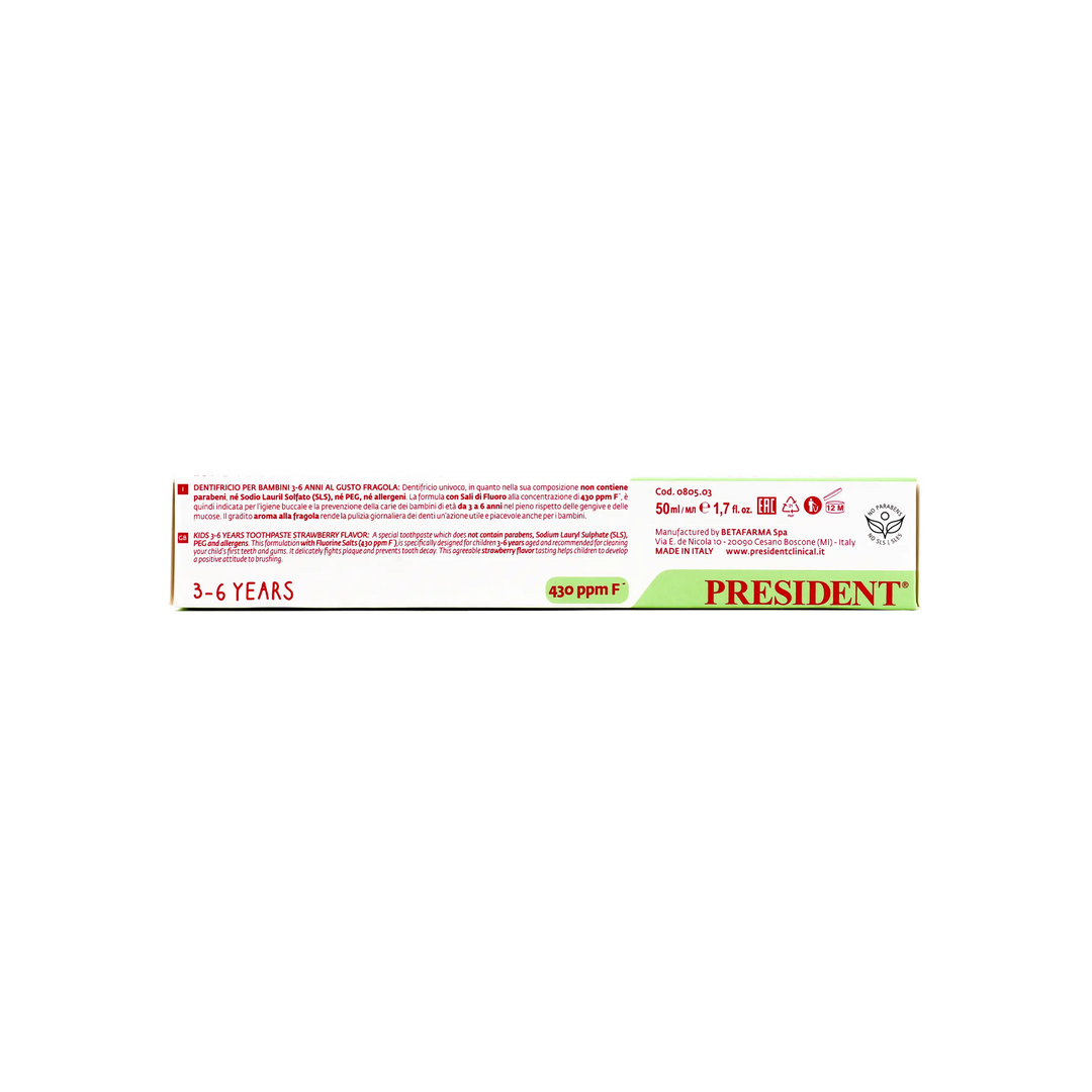 39495-President Kids 3-6 Years Strawberry Toothpaste 50ml +3