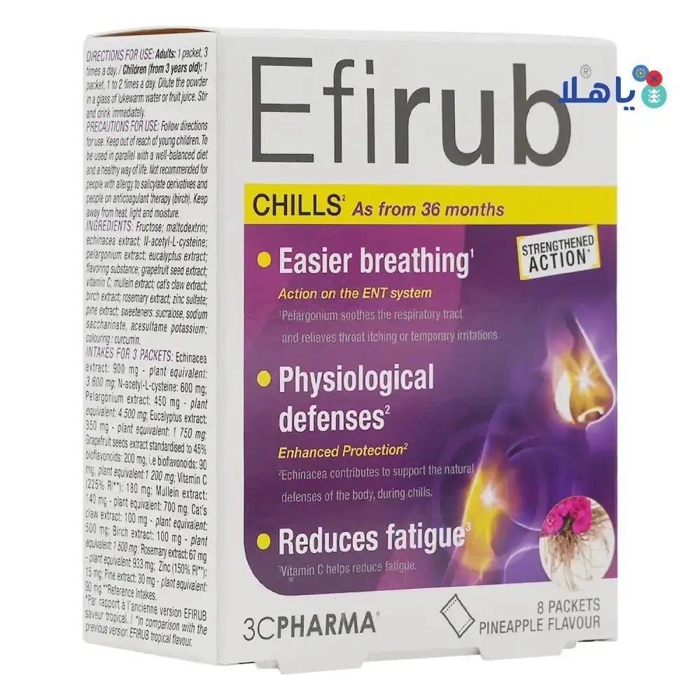 3C PHARMA - Efirub Chills 8 Packets - Pineapple Flavor - Pharmazone - 