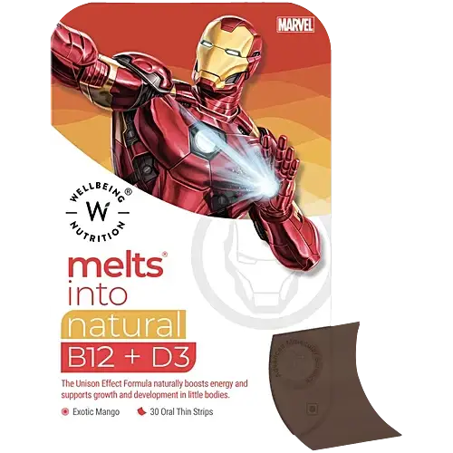 55050-Wellbeing Melts Into Kids Natural B12 + D3 30 Strips-Boys