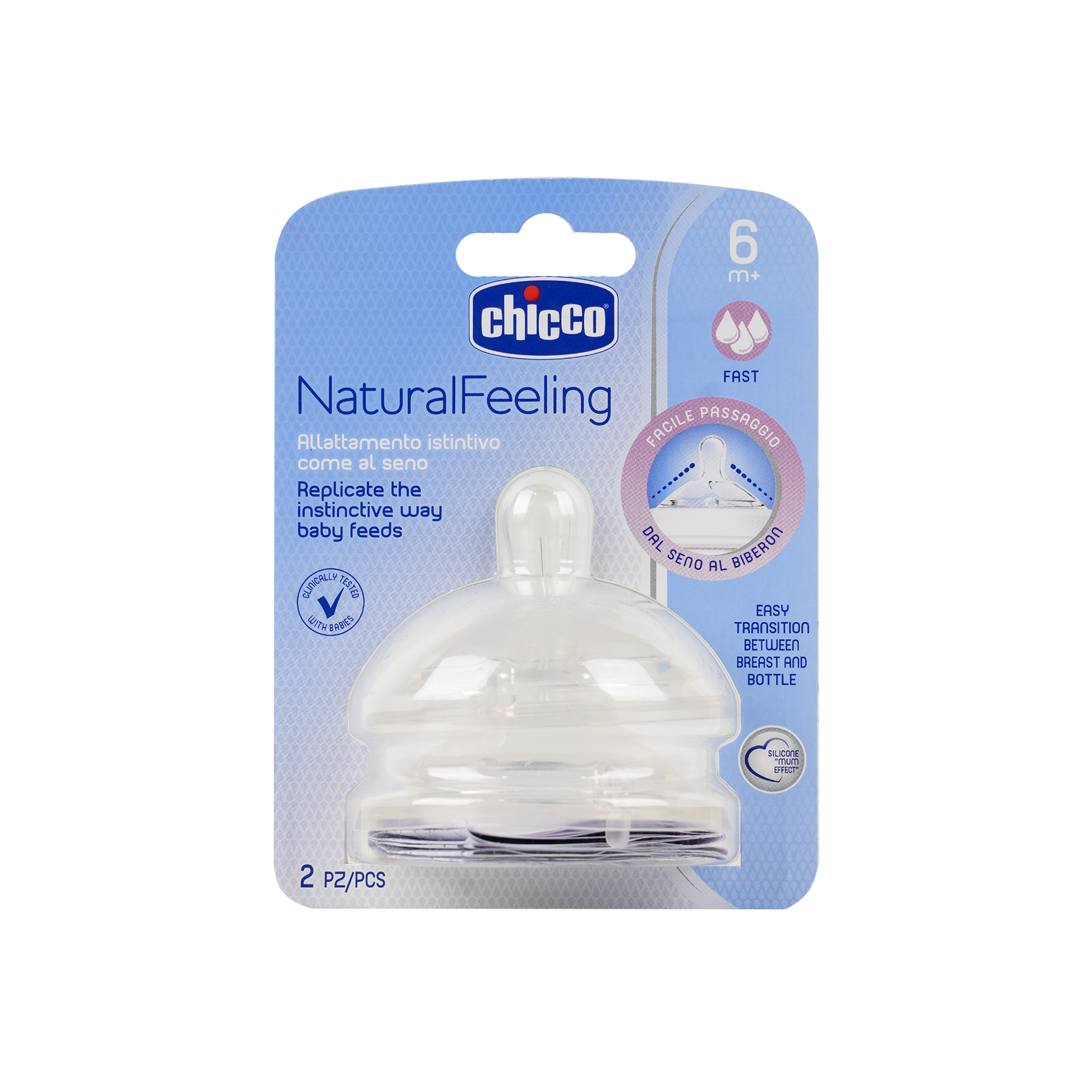 Chicco Natural Feeling (6M+) Fast Nipple 2Pc-8254