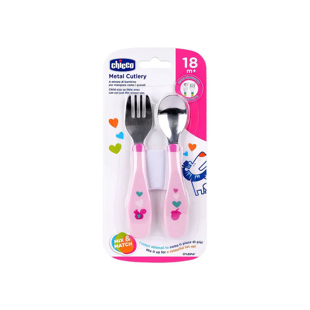 Chicco Stainless Steel Metal Cutlery Girl (18m+)-6634