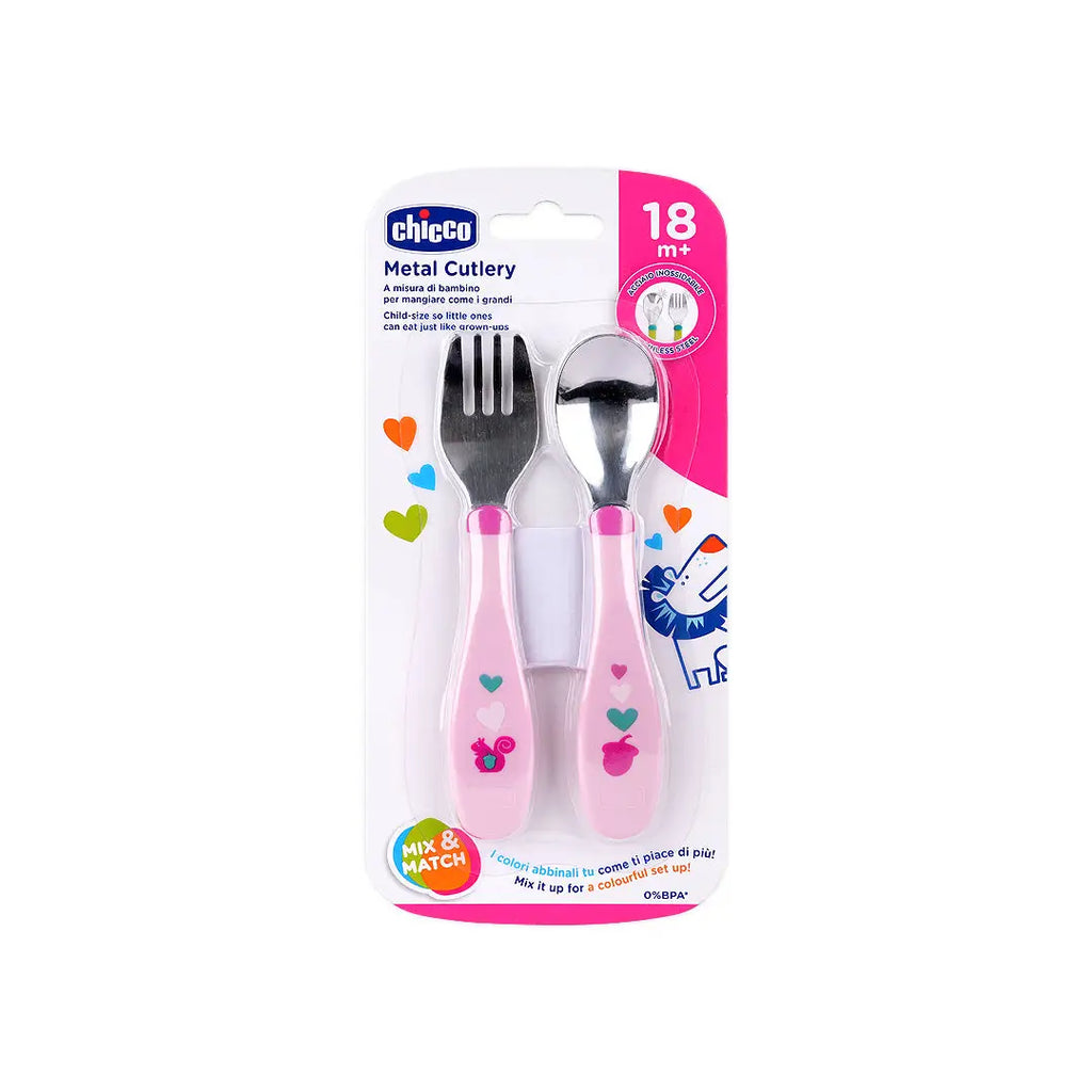 Chicco Stainless Steel Metal Cutlery Girl (18m+)-6634