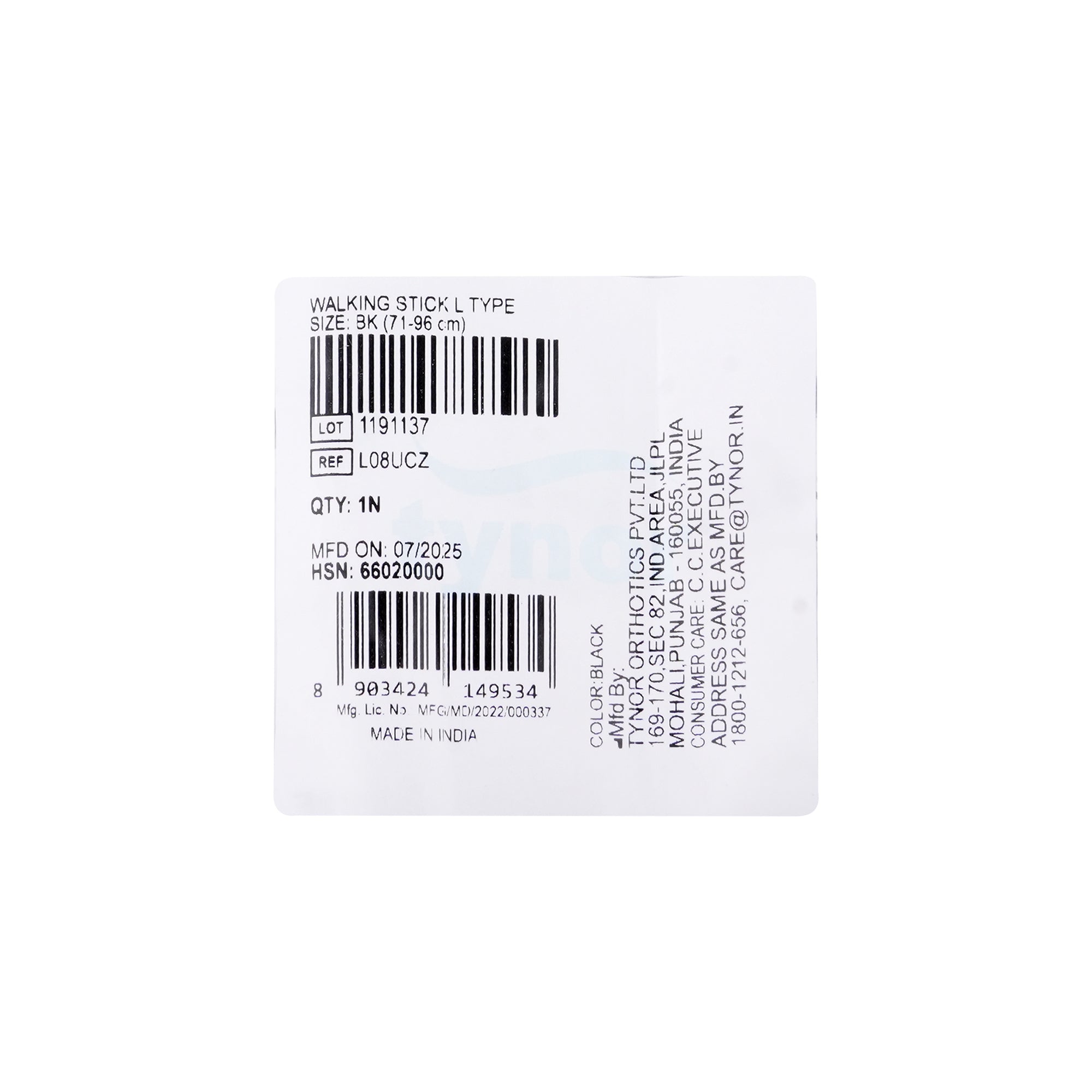 43236-Tynor Walking Stick L Type Adjustable-L08 Black +3