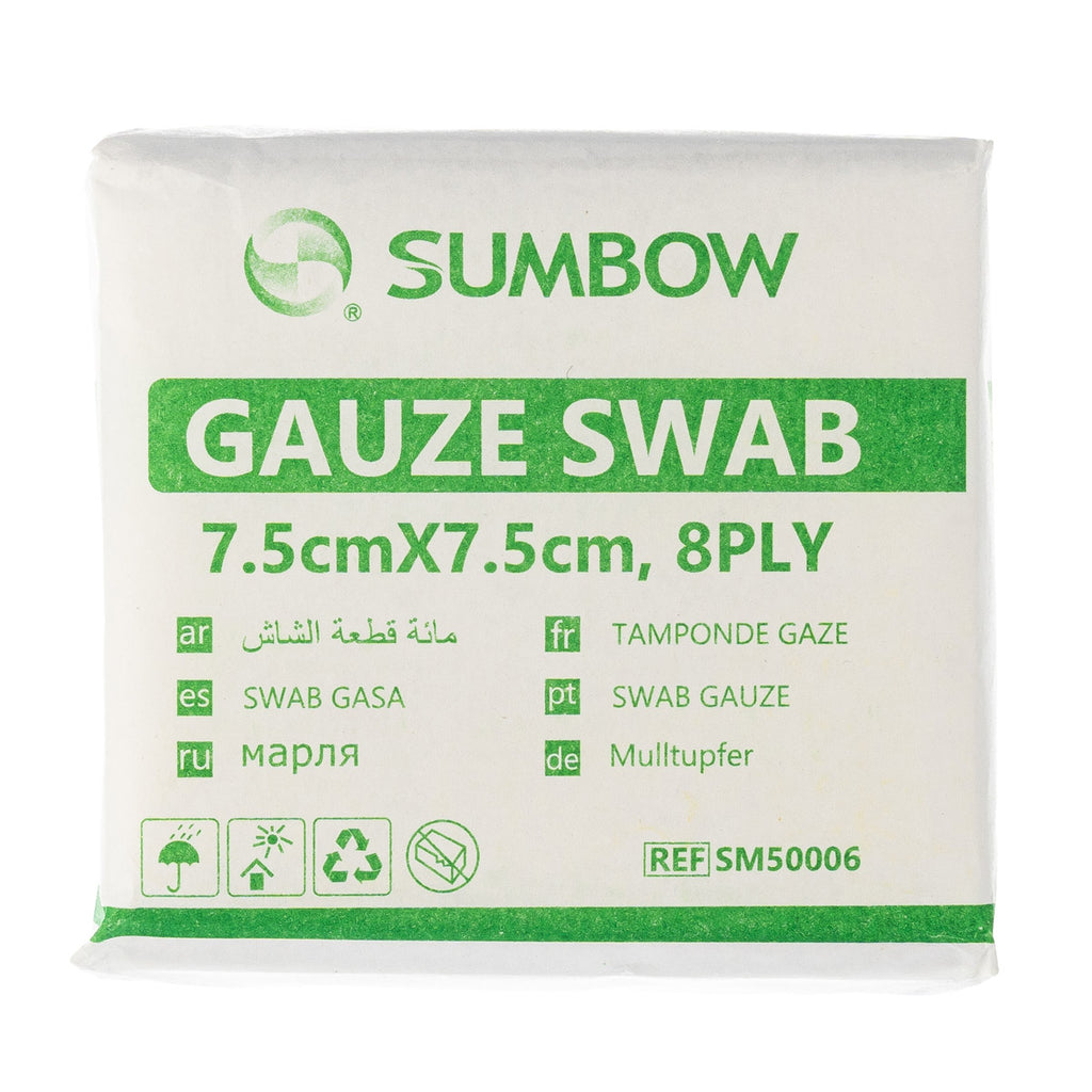 SUMBOW GAUZE SWAB 7.5CMX7.5CM 8PLY
