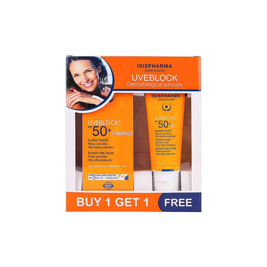 44841-ISIS Pharma UVeblock SPF50+ Tinted Fluid Cream (1+1) Offer-Medium +2