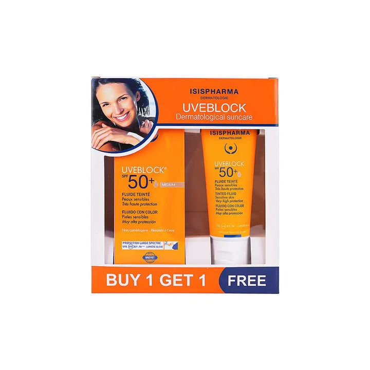 44841-ISIS Pharma UVeblock SPF50+ Tinted Fluid Cream (1+1) Offer-Medium +2