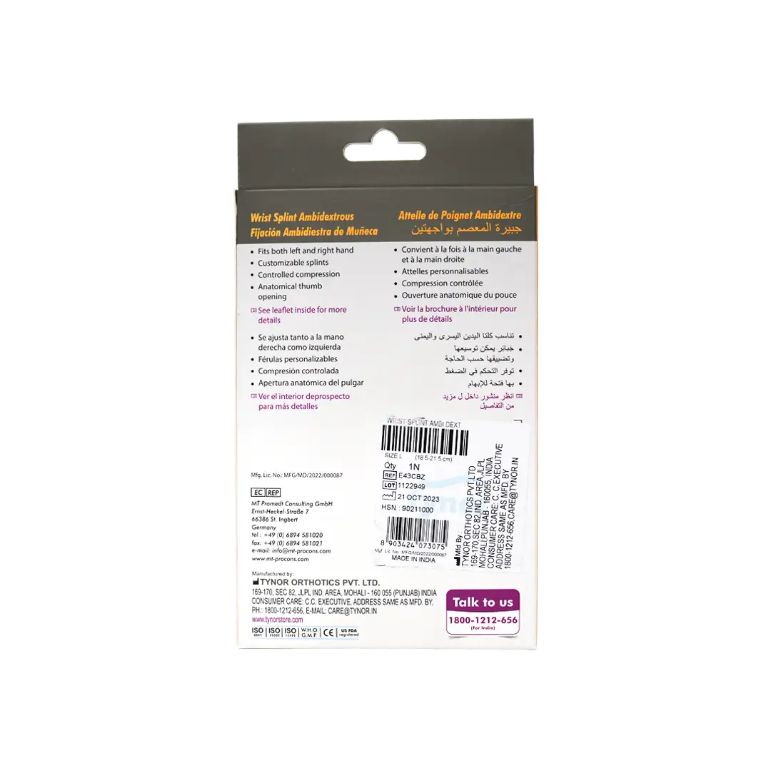 Tynor Wrist Splint Ambidextrous-E43 L