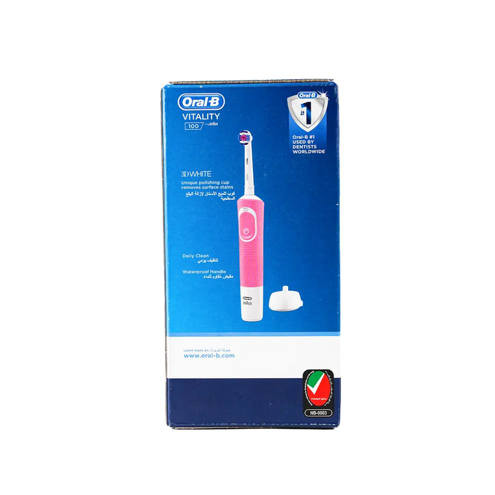 46205-Oral-B Vitality 100 3d White Rechargeable Toothbrush-Pink +3